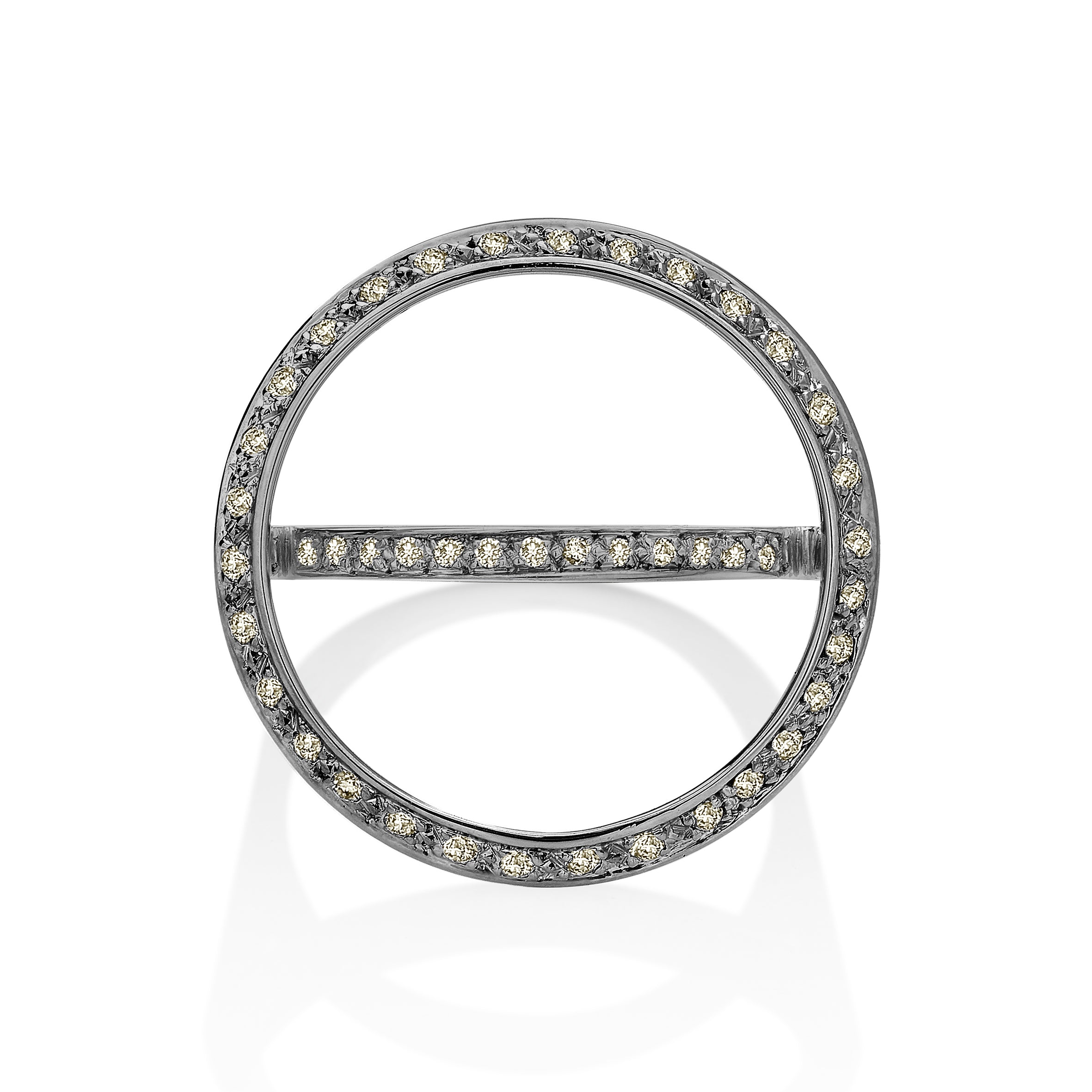 Anel Avantgarde De Ouro Branco 18K Com Ródio Negro E Diamante