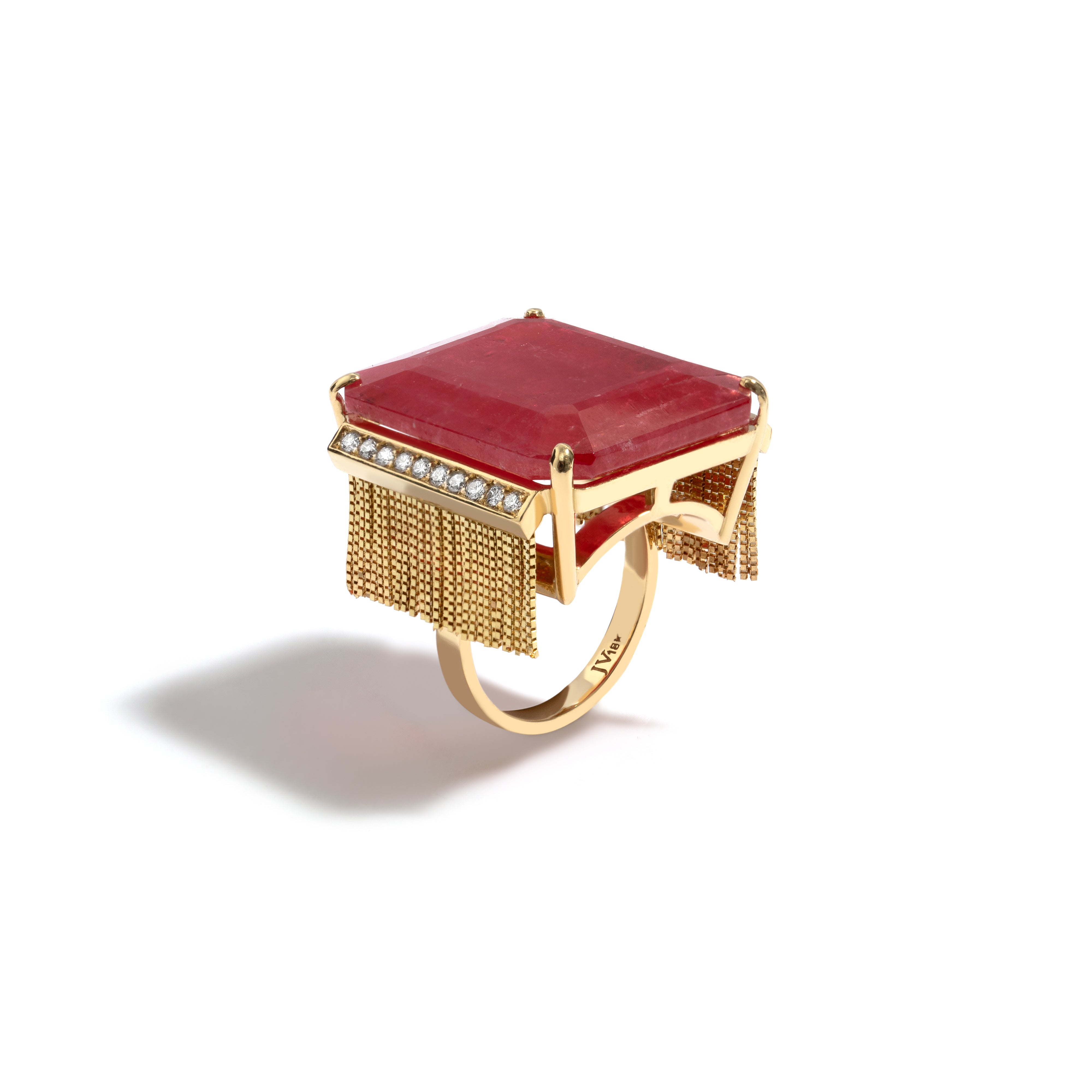Anel New Vintage De Ouro Amarelo 18K, com Rodonita e Diamantes