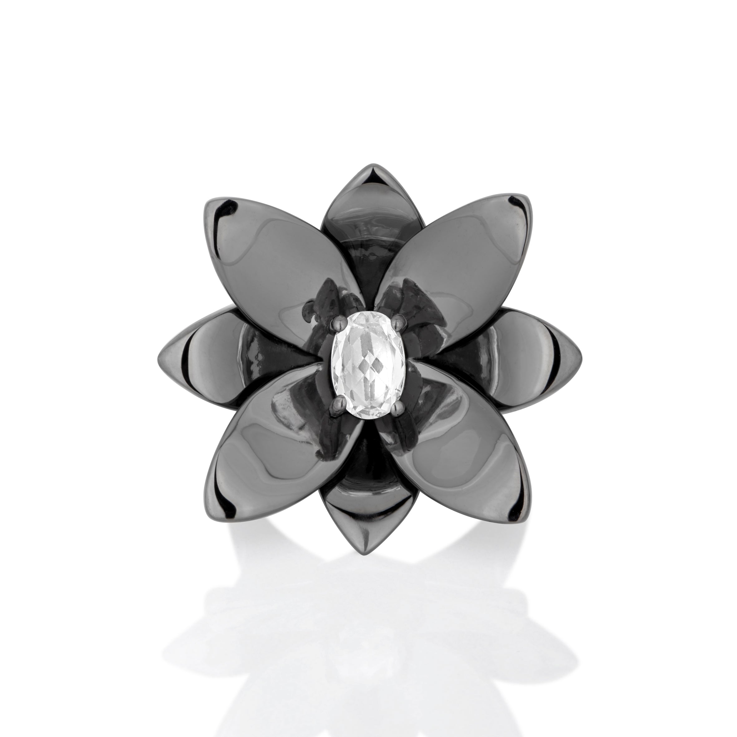 Anel Blossom De Prata Com Ródio Negro E Safira