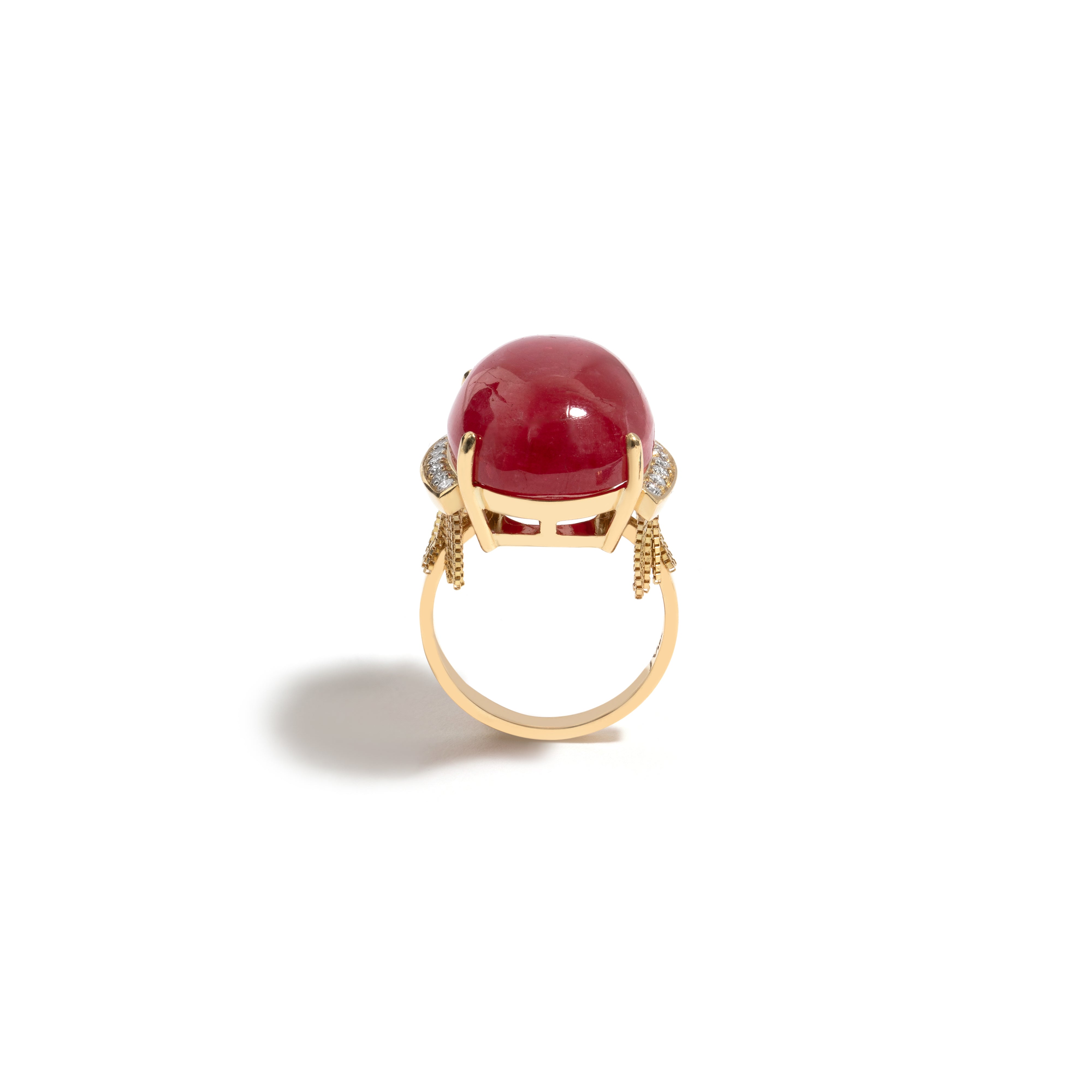 Anel New Vintage De Ouro Amarelo 18K E Rodonita E Diamante