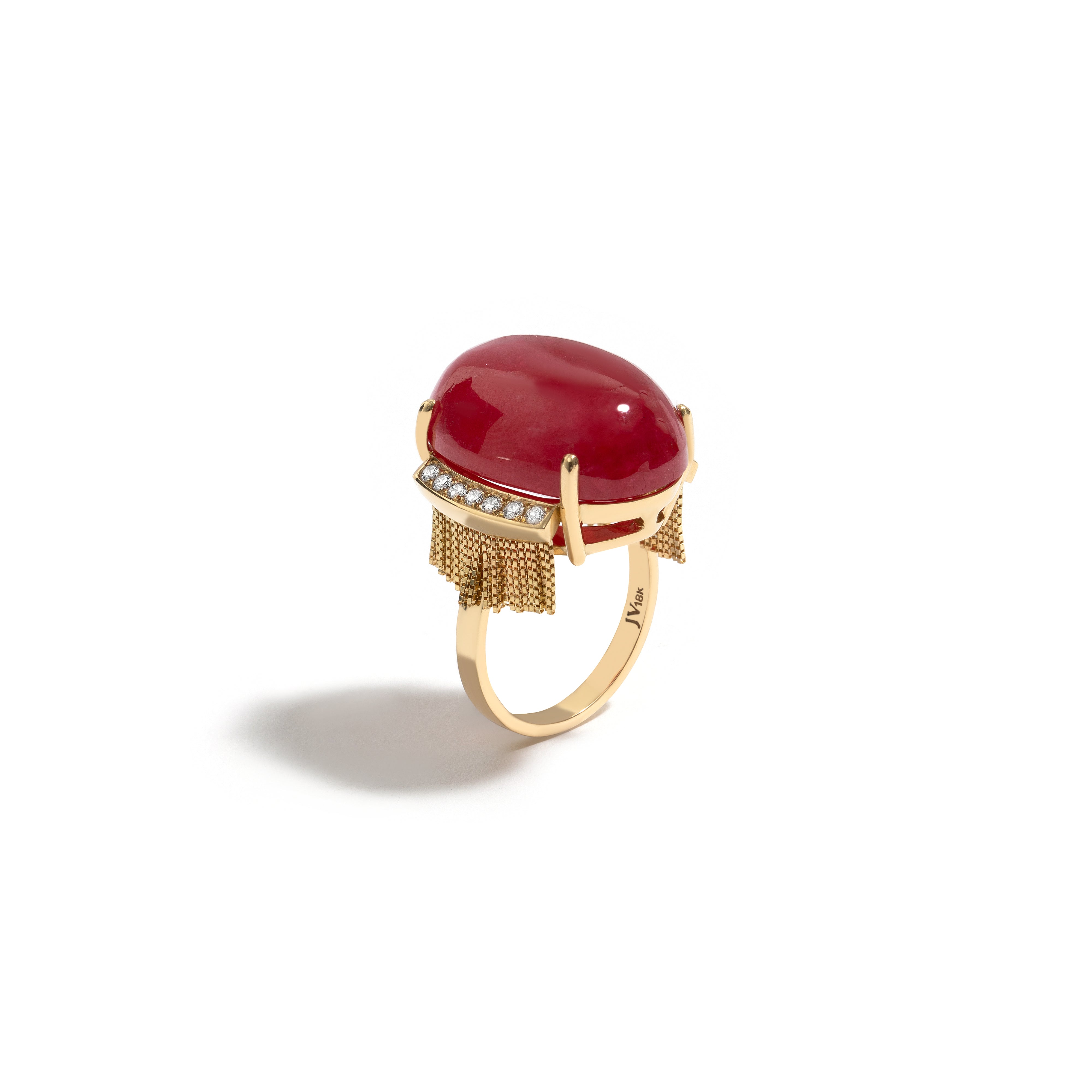 Anel New Vintage De Ouro Amarelo 18K E Rodonita E Diamante