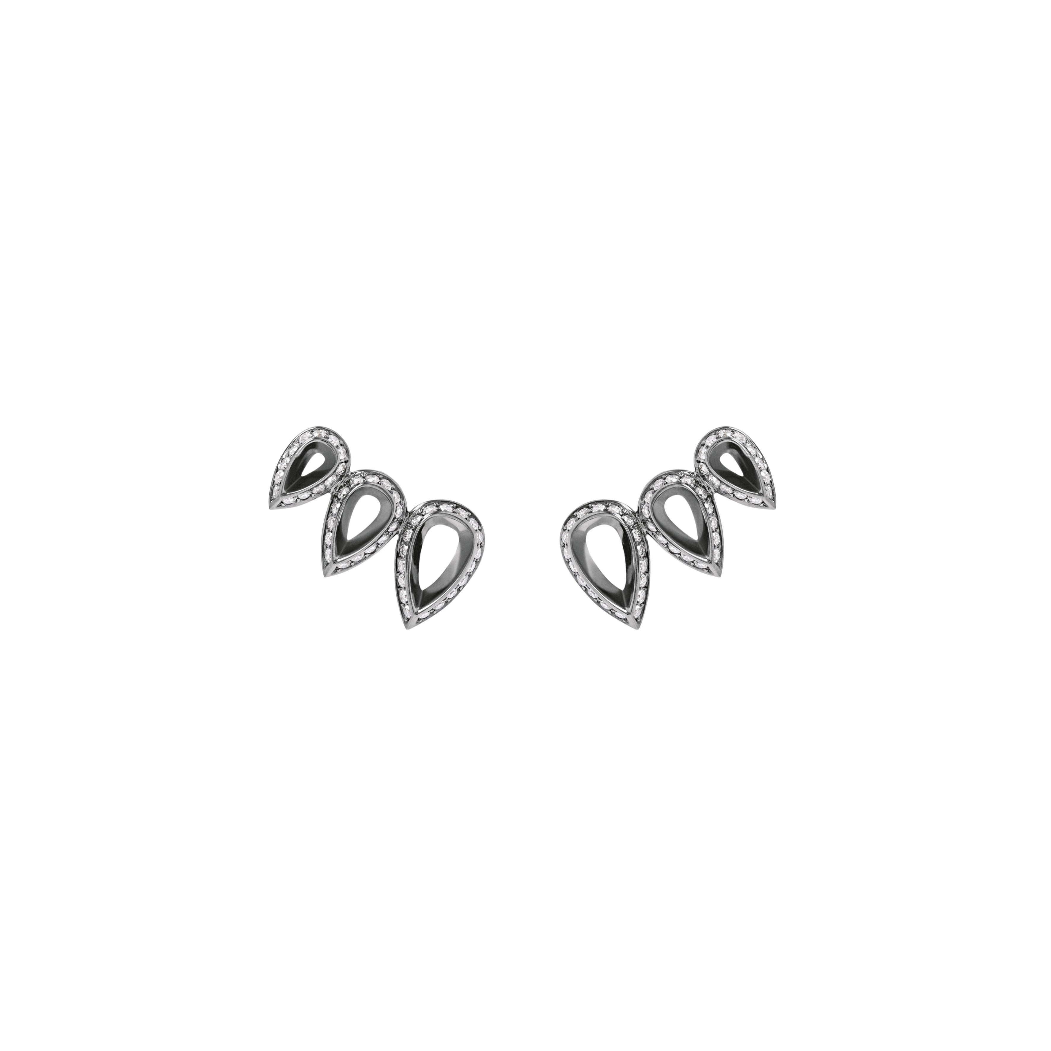 Brinco Ear Cuff Lifestyle De Ouro Branco 18K Com Ródio Negro E Diamante