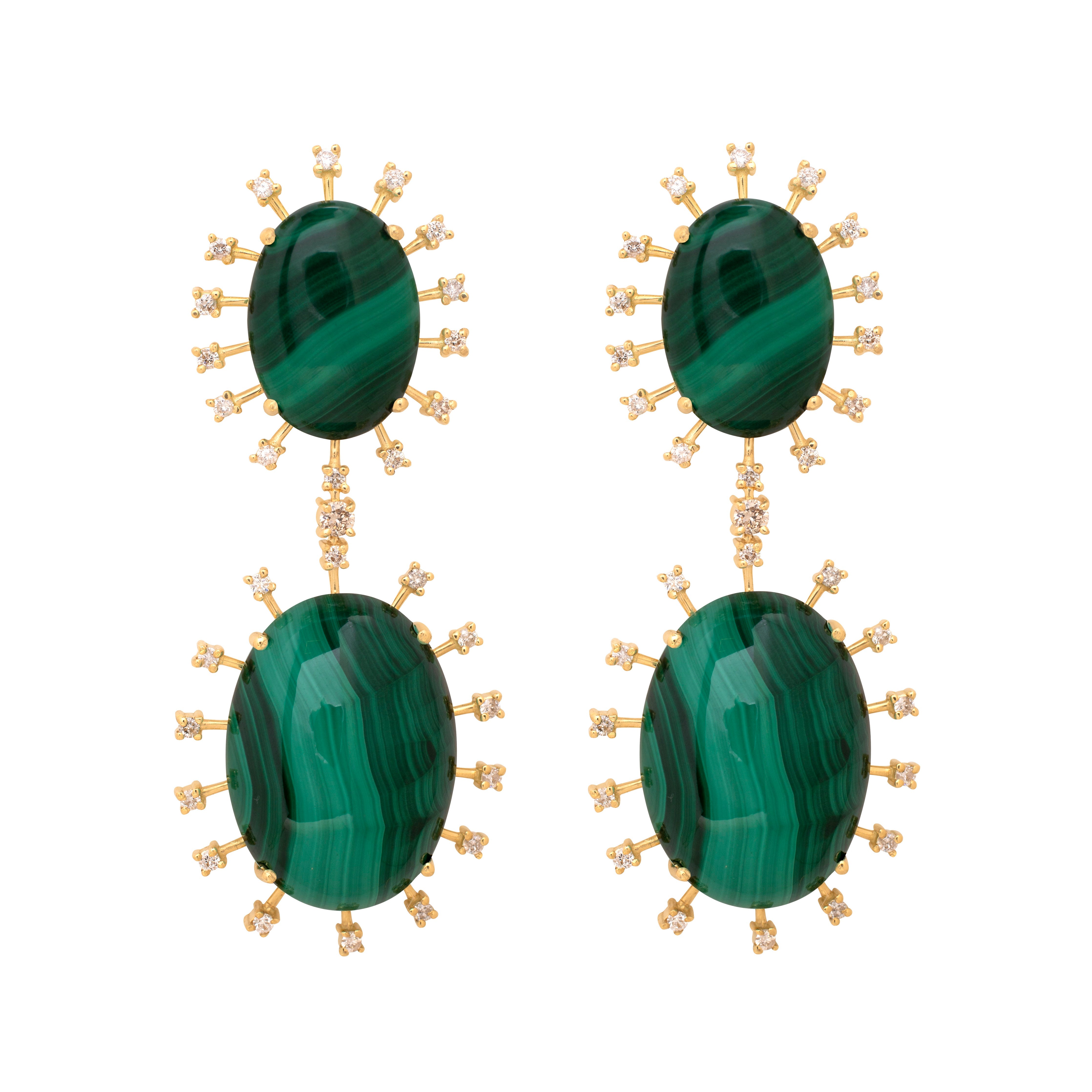 Brinco Dolce Vita De Ouro Amarelo 18K E Malaquita E Diamante