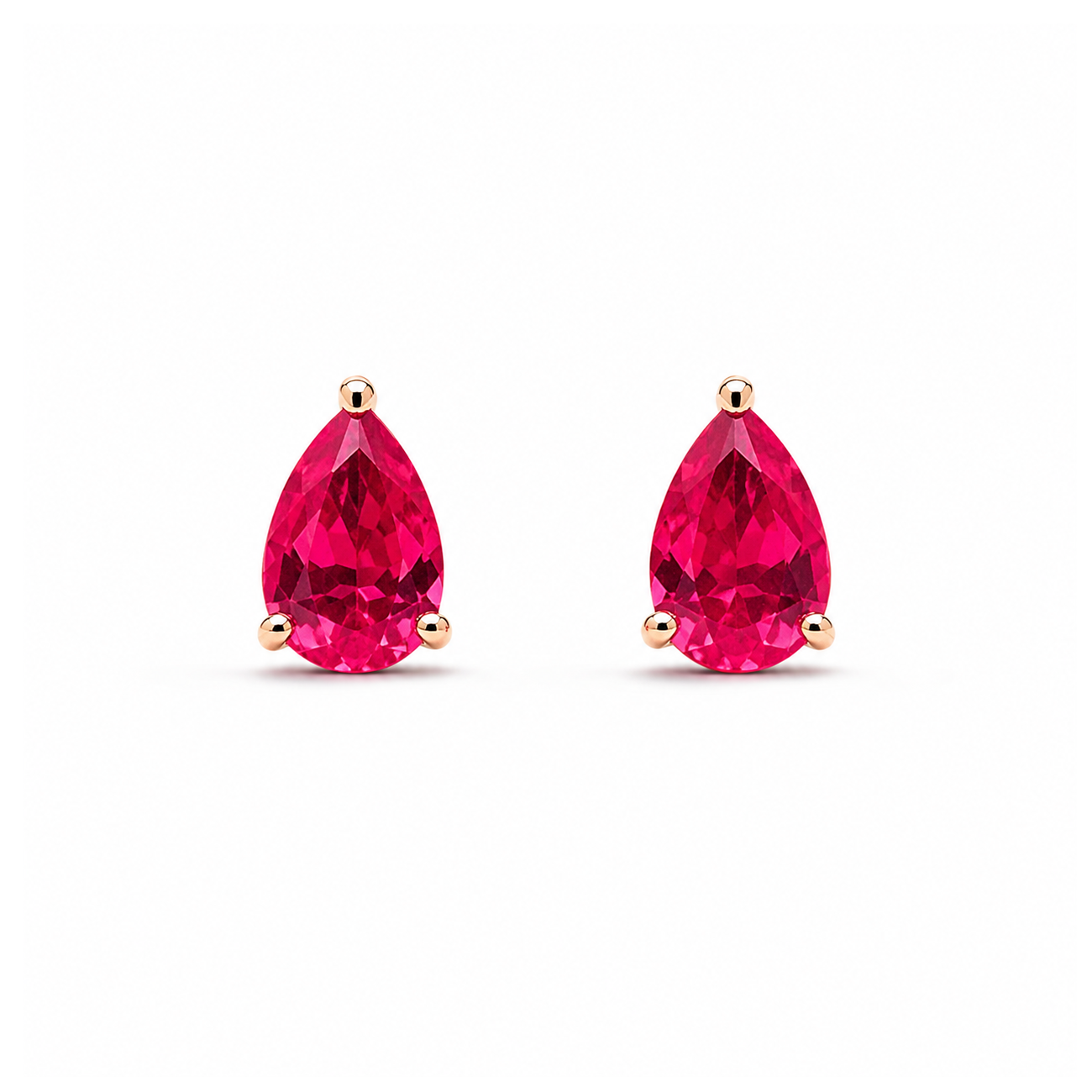 Brinco Especial Solitário Gota | Ouro Rosa 18K com Rubis