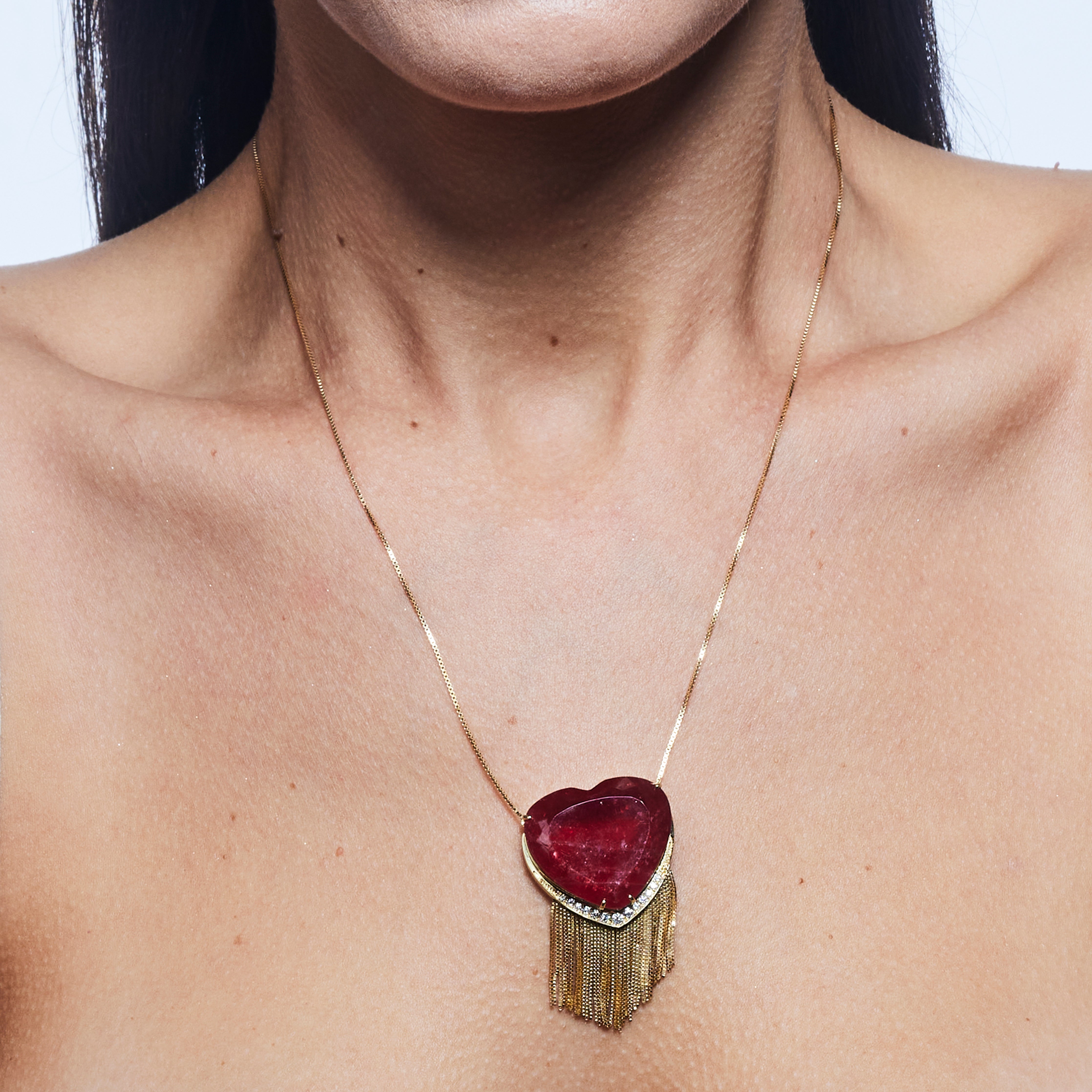 Colar New Vintage De Ouro Amarelo 18K E Rodonita E Diamante