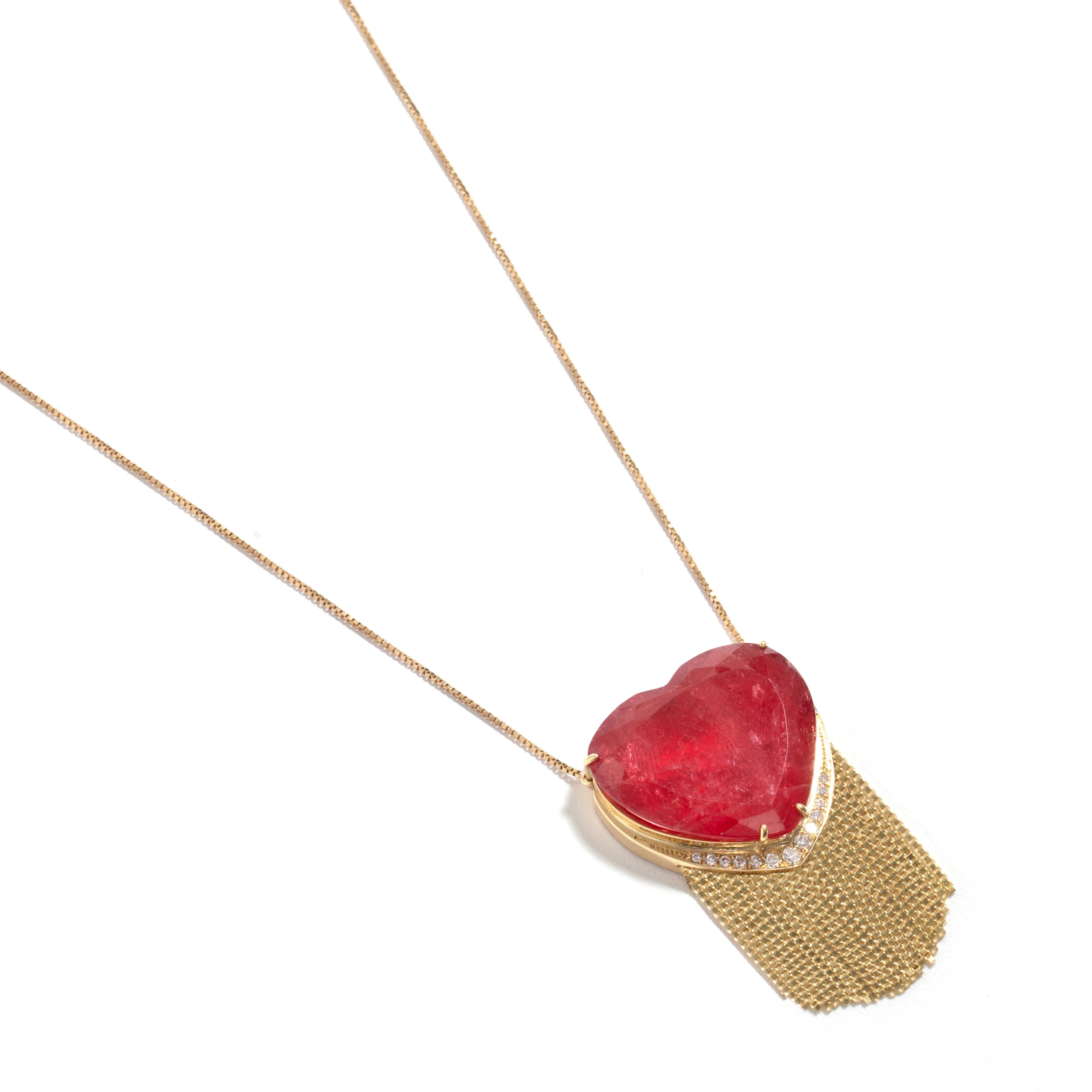 Colar New Vintage De Ouro Amarelo 18K E Rodonita E Diamante