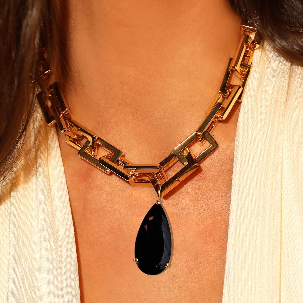 Pingente Rock Chain De Prata Com Ouro Amarelo E Quartzo