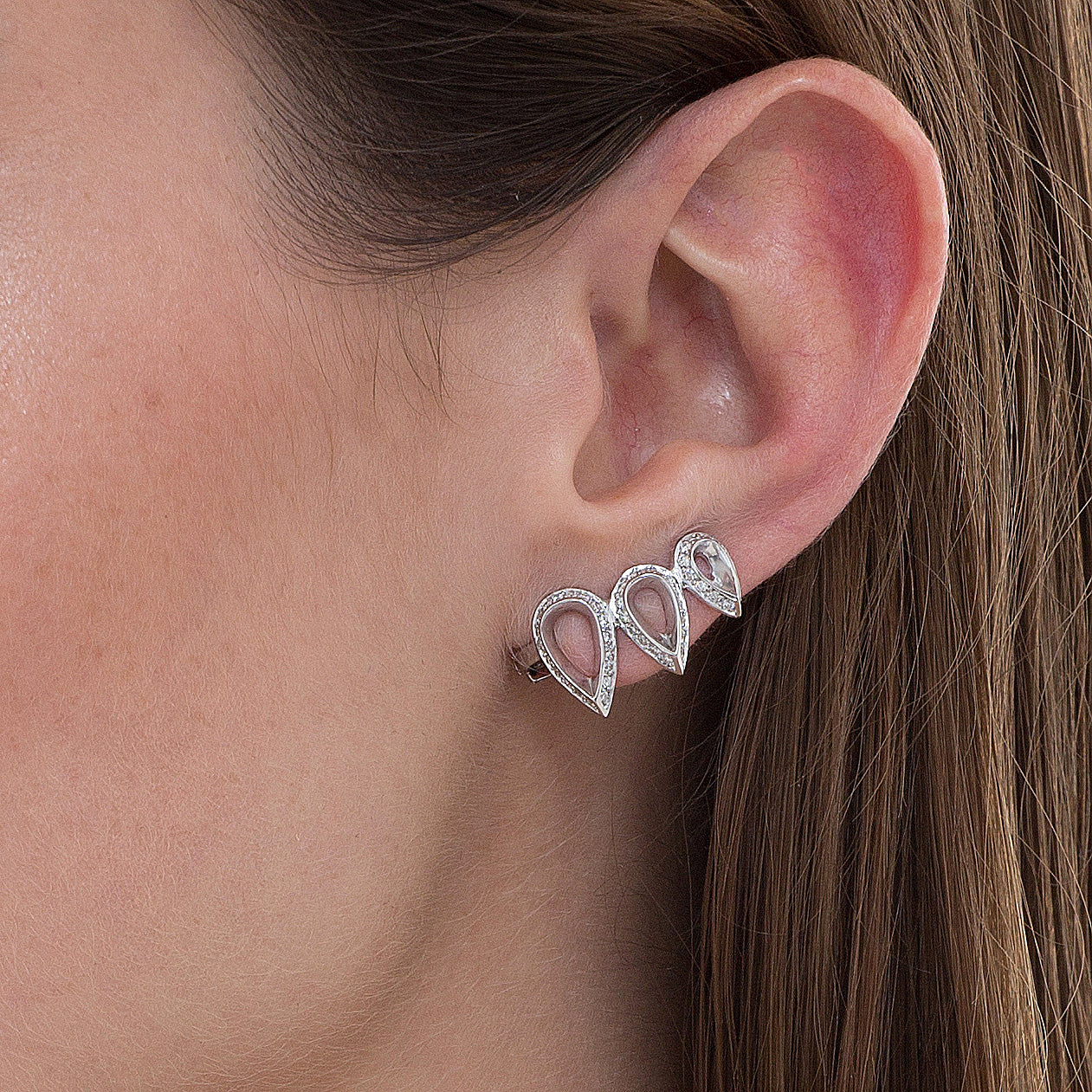 Brinco Ear Cuff Lifestyle De Ouro Branco 18K E Diamante