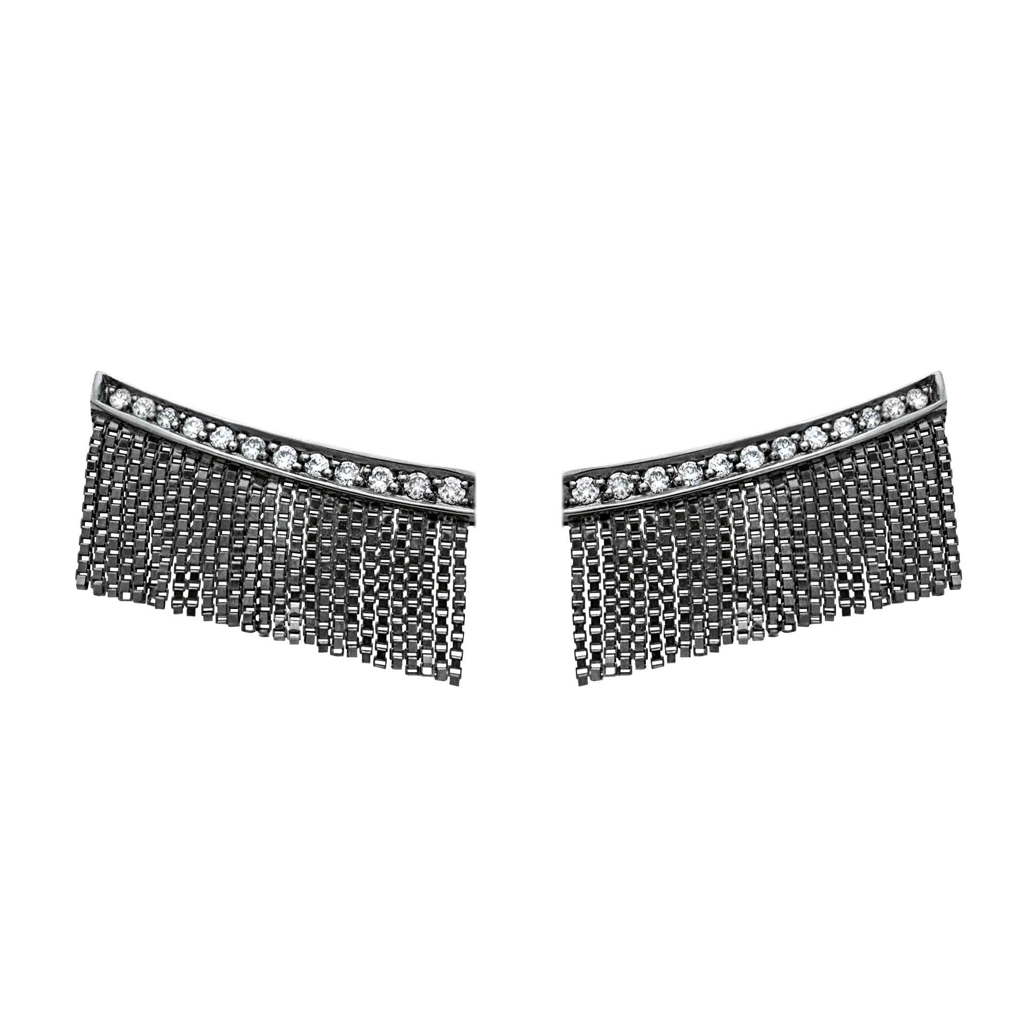 Brinco Love Ny De Ouro Branco 18K Com Ródio Negro E Diamante