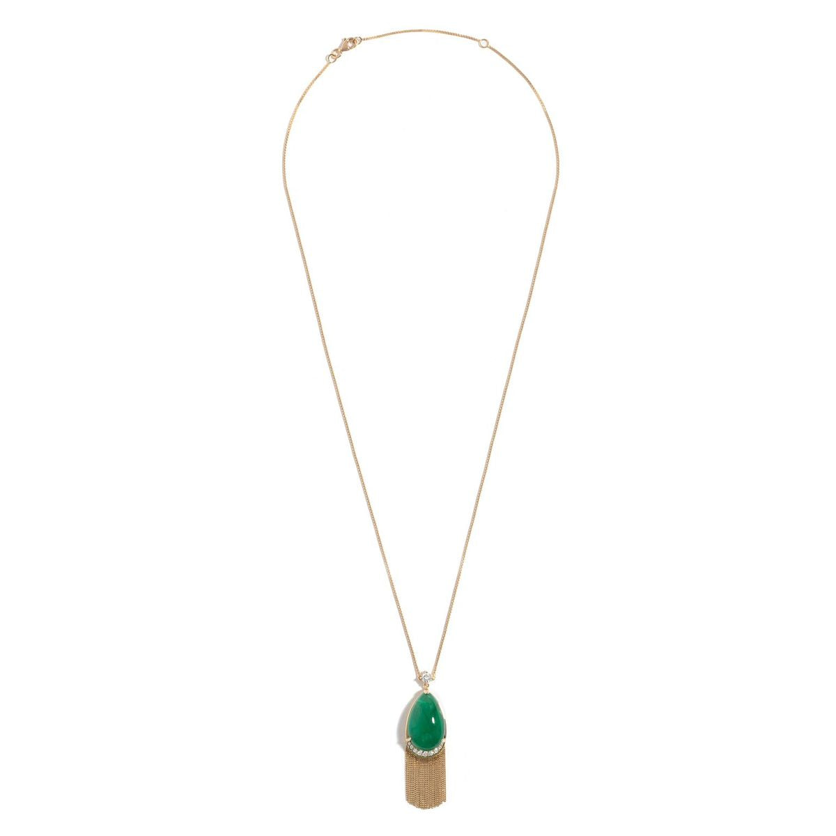 Colar New Vintage Fringe De Ouro Amarelo 18K, com Esmeralda E Diamantes
