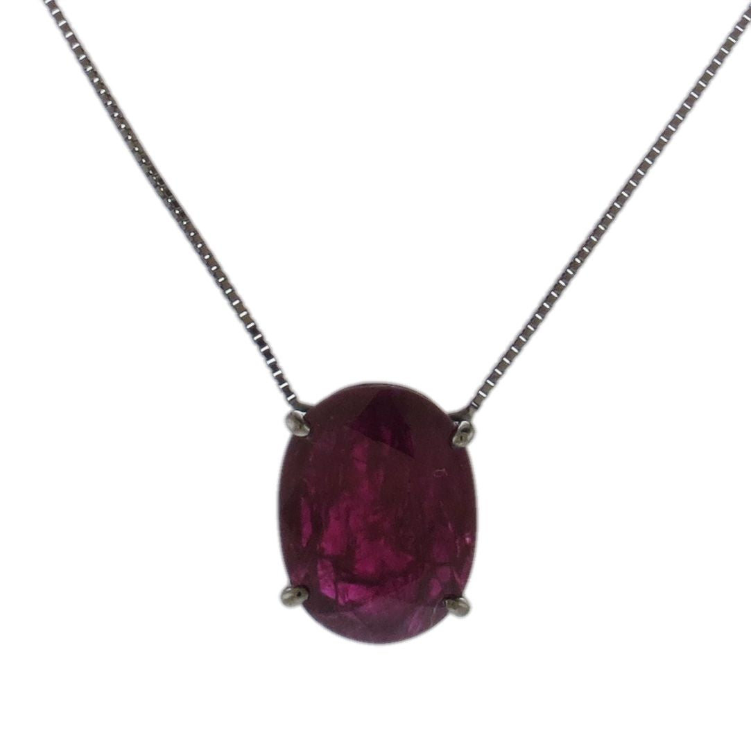 Colar Especial De Ouro Branco 18K Com Ródio Negro E Rubi