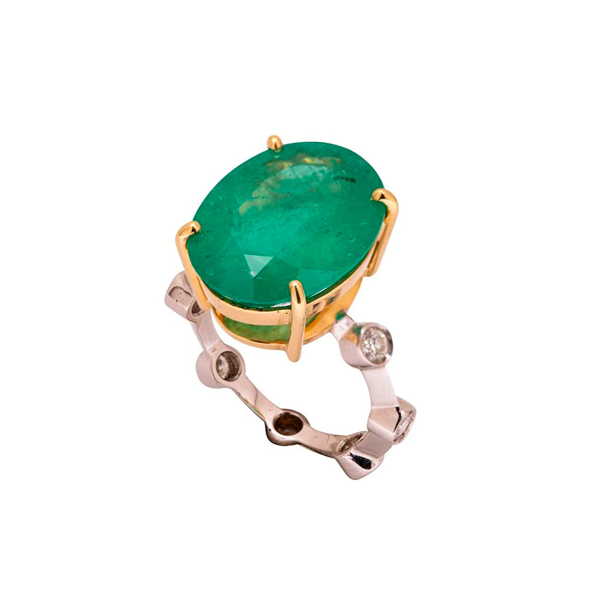 Anel Celebrate De Ouro Amarelo 18K E Diamante E Esmeralda