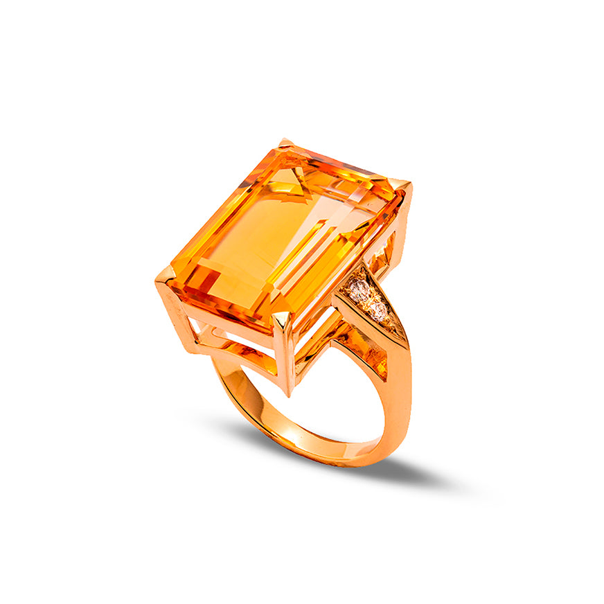 Anel Rock Star De Ouro Amarelo 18K E Citrino E Diamante