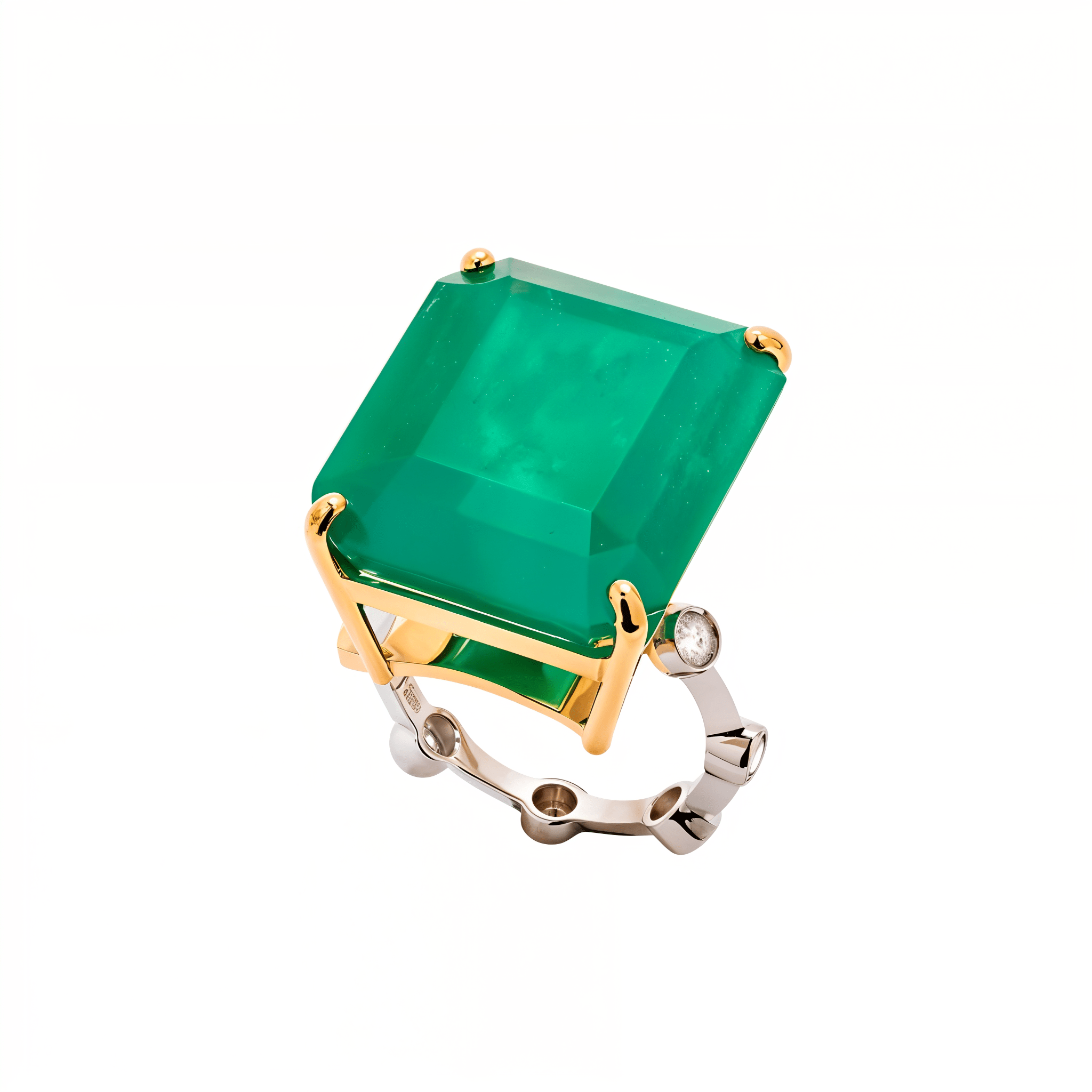 ANEL CELEBRATE SOLITÁRIO | OURO AMARELO E BRANCO 18K COM DIAMANTES E ESMERALDA de 31CT - Jack Vartanian - Alta Joalheria