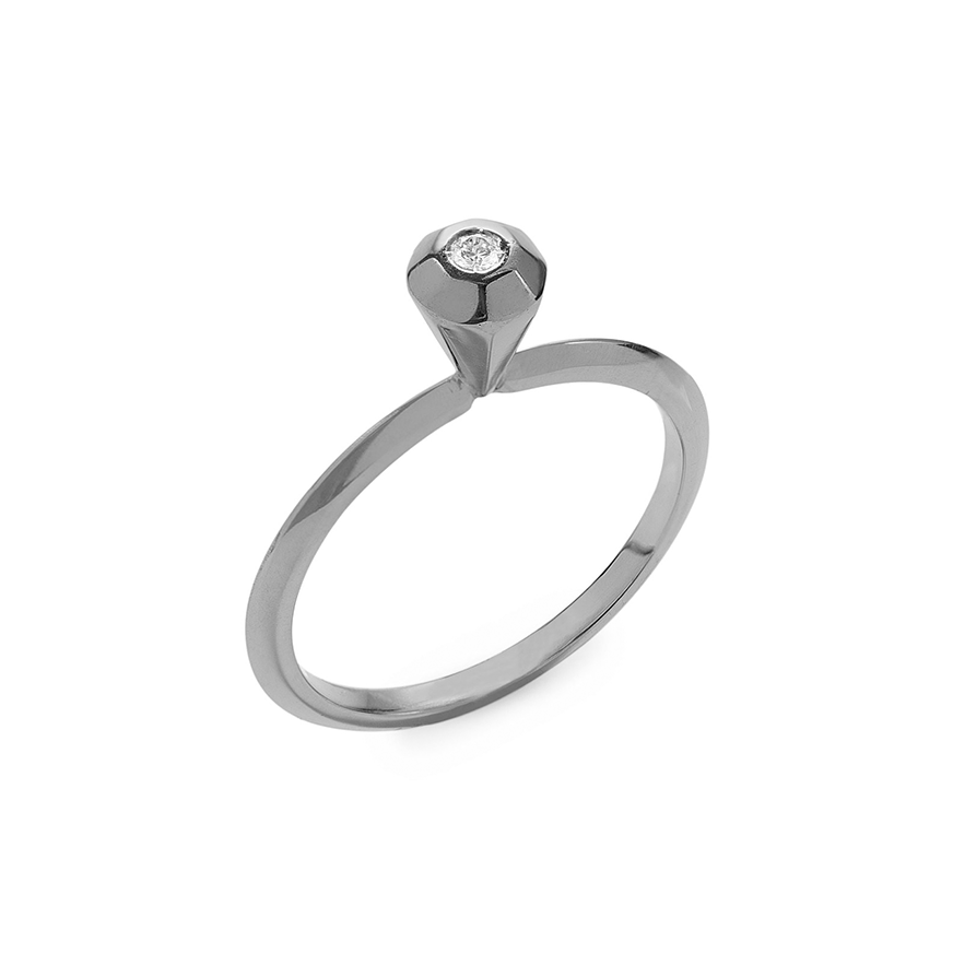 Anel First Diamond | Ouro Branco 18K Com Ródio Negro E Diamante - Jack Vartanian - Solitarios