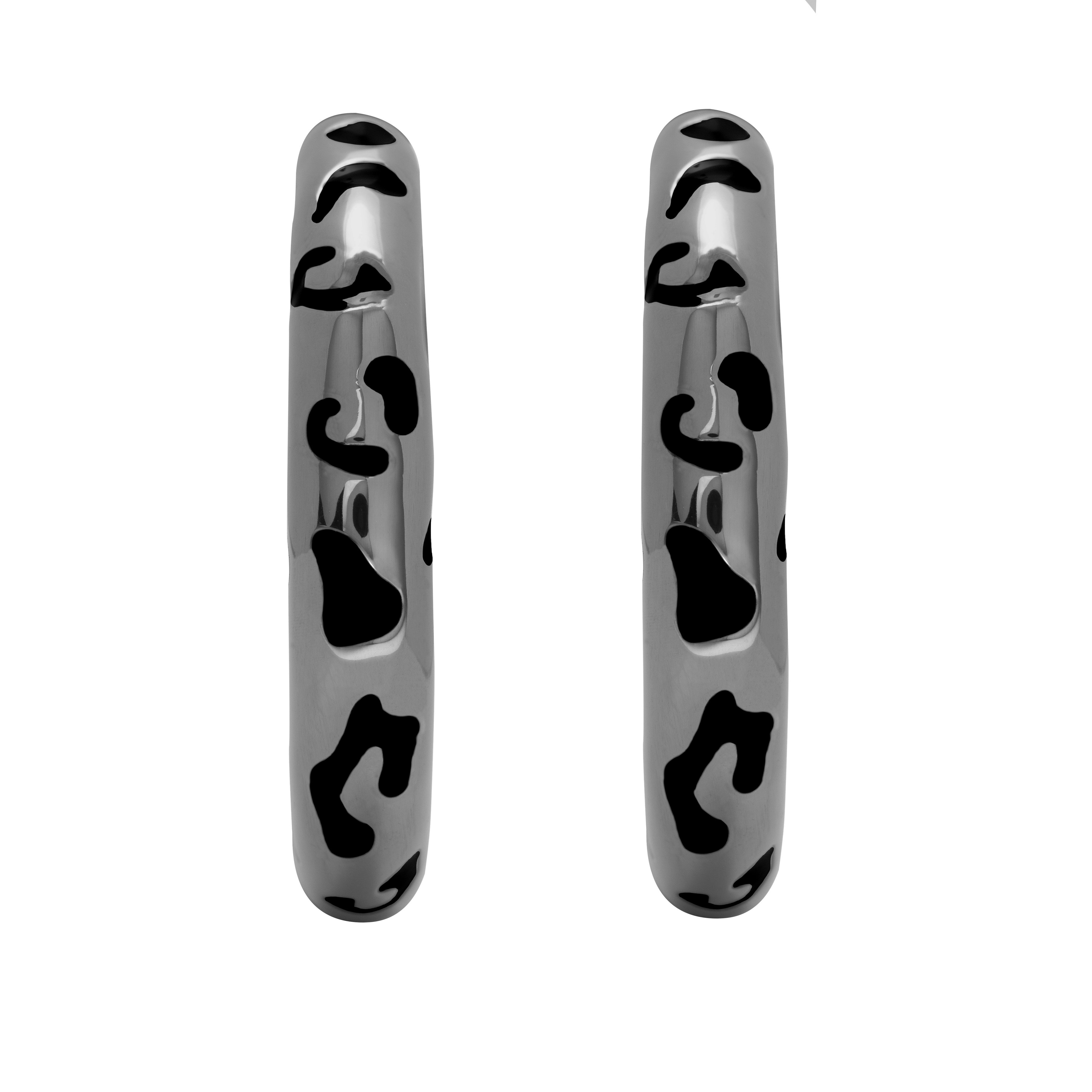 Brinco Black Leopardo De Prata Com Ródio Negro - G