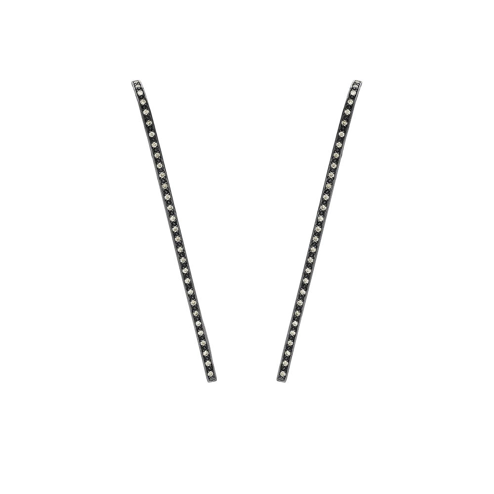 Brinco Avantgarde | Ouro Branco 18K Com Ródio Negro E Diamantes - Jack Vartanian - Ear Cuffs