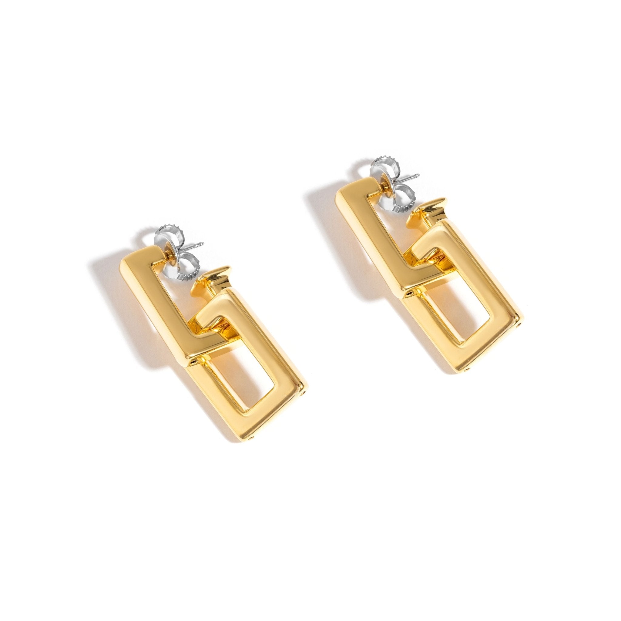 Brinco Dois Elos Rock | Prata com Ouro Amarelo 18K - Jack Vartanian - Longos E Franjas