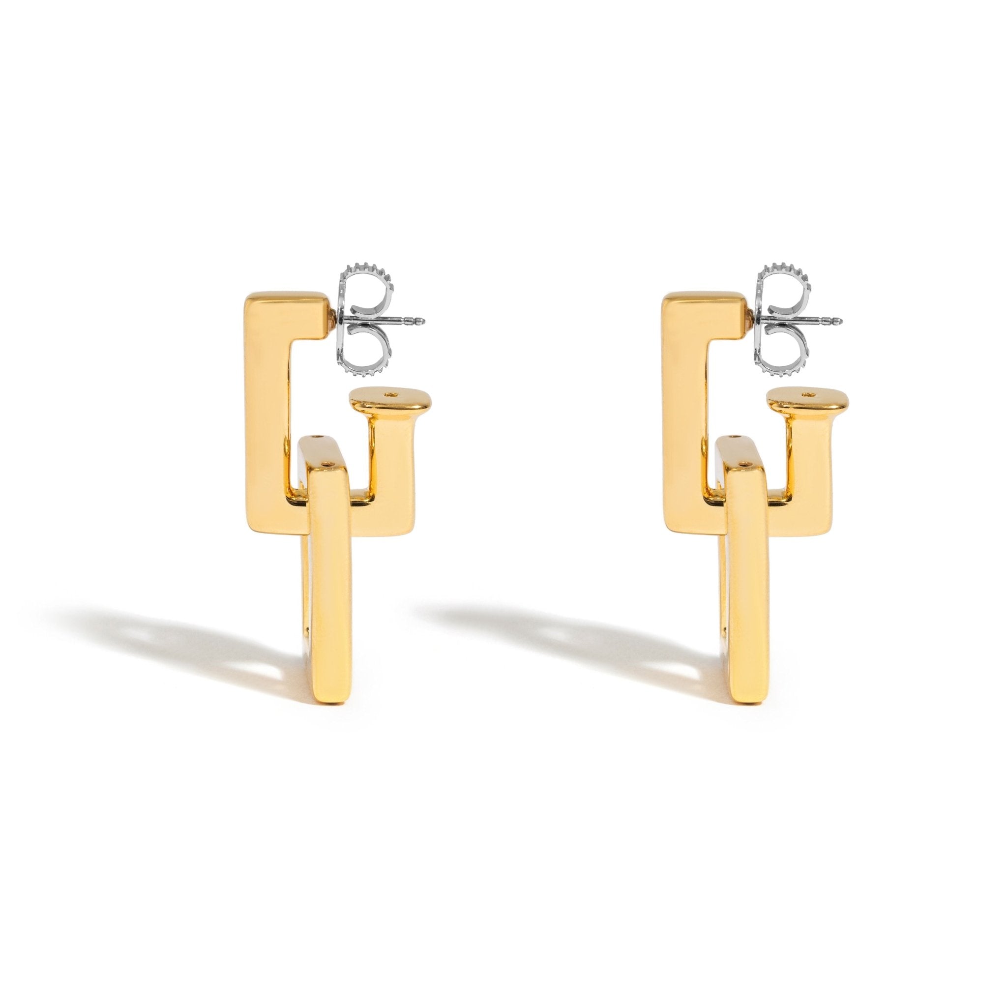 Brinco Dois Elos Rock | Prata com Ouro Amarelo 18K - Jack Vartanian - Longos E Franjas