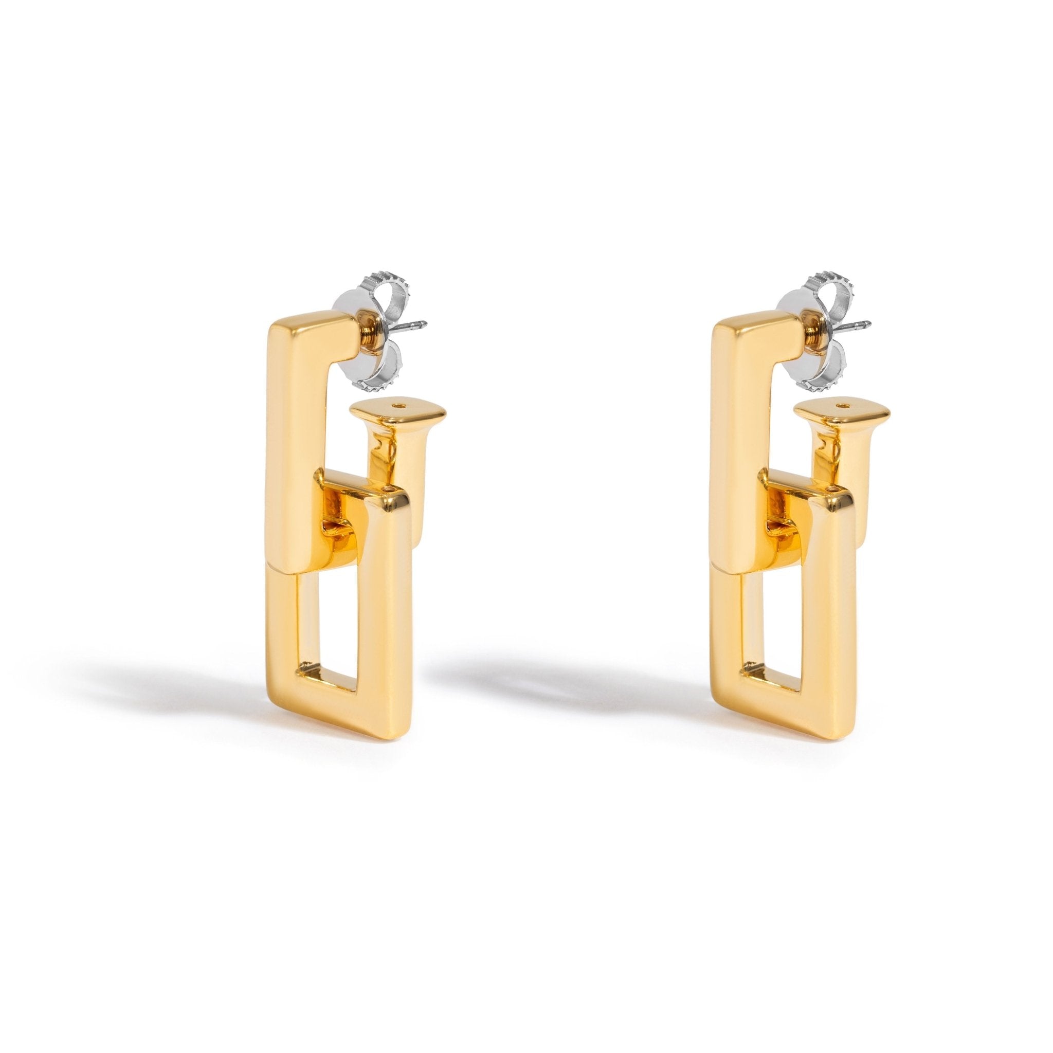 Brinco Dois Elos Rock | Prata com Ouro Amarelo 18K - Jack Vartanian - Longos E Franjas