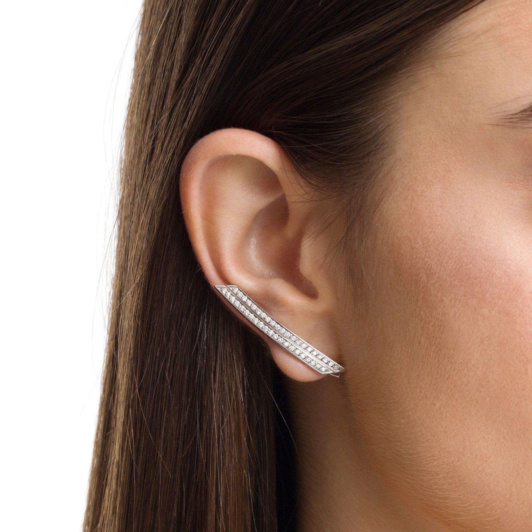 Brinco Ear Cuff Deco 2019 | Ouro Branco 18K E Diamantes - Jack Vartanian - Ear Cuffs