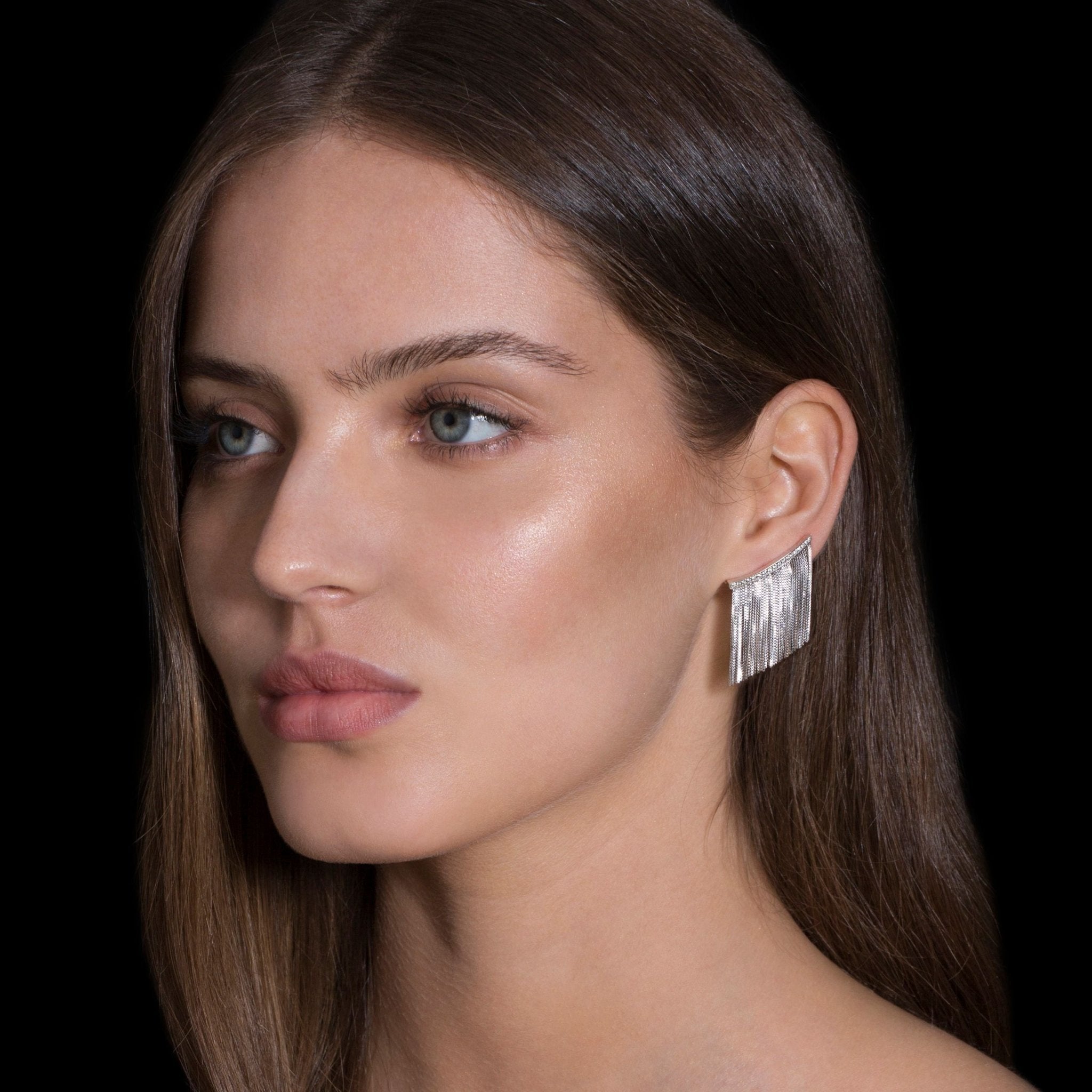 Brinco Ear Cuff Love Ny | Ouro Branco 18K E Diamantes - Jack Vartanian - Longos E Franjas