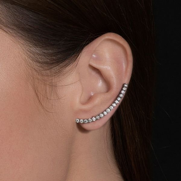 Brinco Ear Cuff Voyeur | Ouro Branco 18K E Diamantes - Jack Vartanian - Ear Cuffs