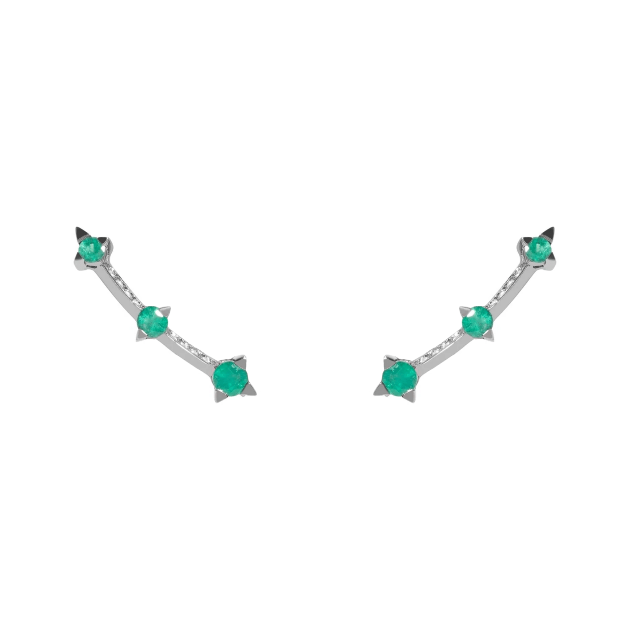 Brinco Lifestyle De Ouro Branco 18K Com Rodio Negro E Diamante E Esmeralda - Jack Vartanian - Ear Cuffs