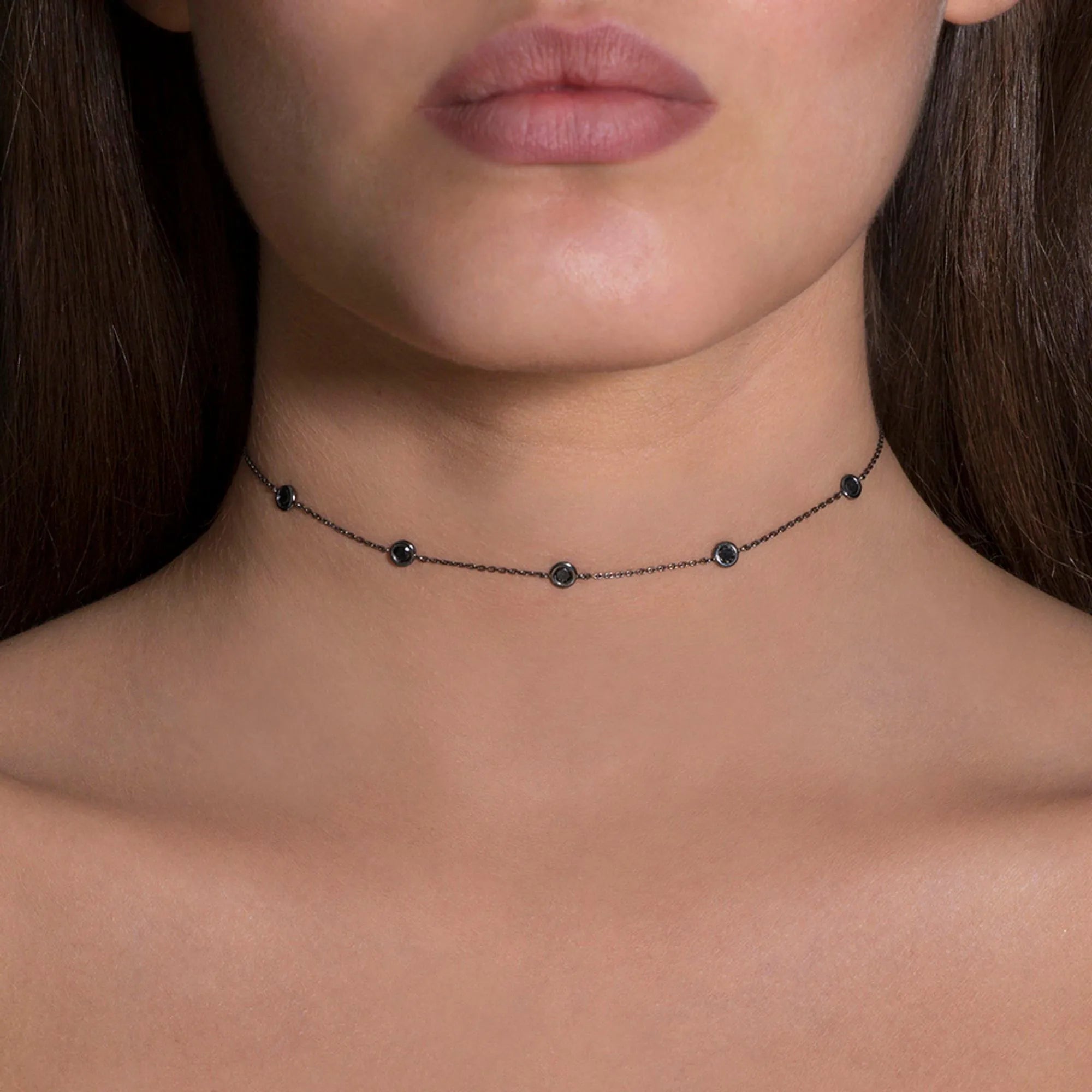 Colar Choker De Ouro Branco 18K Com Ródio Negro E Diamante Negro - Jack Vartanian - Choker E Aro