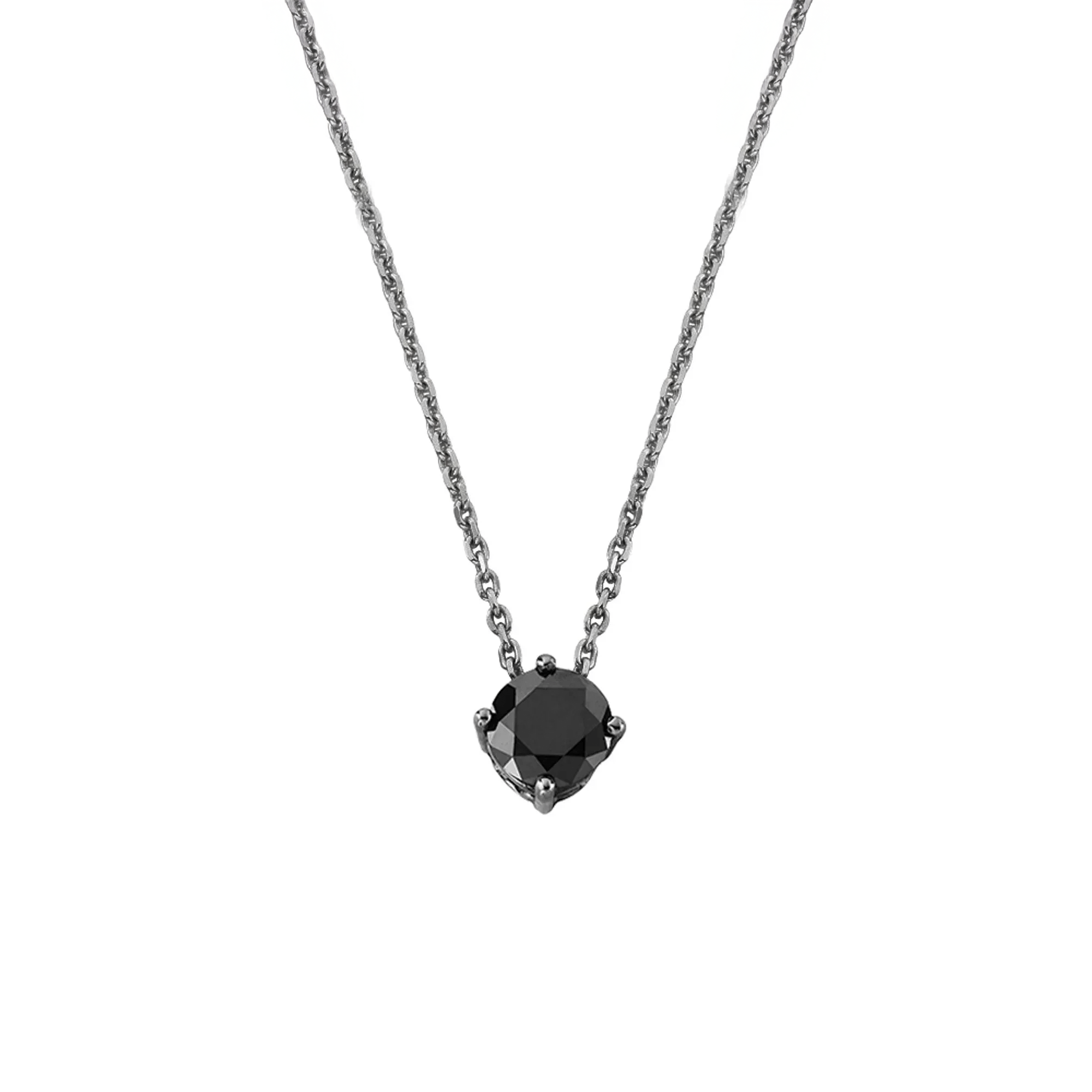 Colar Clássico De Ouro Branco 18K Com Ródio Negro E Diamante Negro - Jack Vartanian - Solitarios