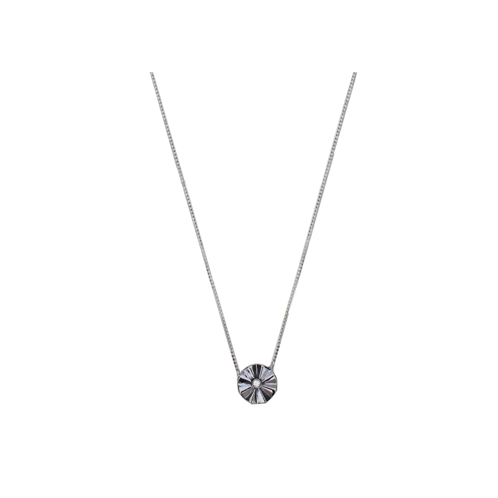 Colar Tlj De Ouro Branco 18K Com Ródio Negro E Diamante