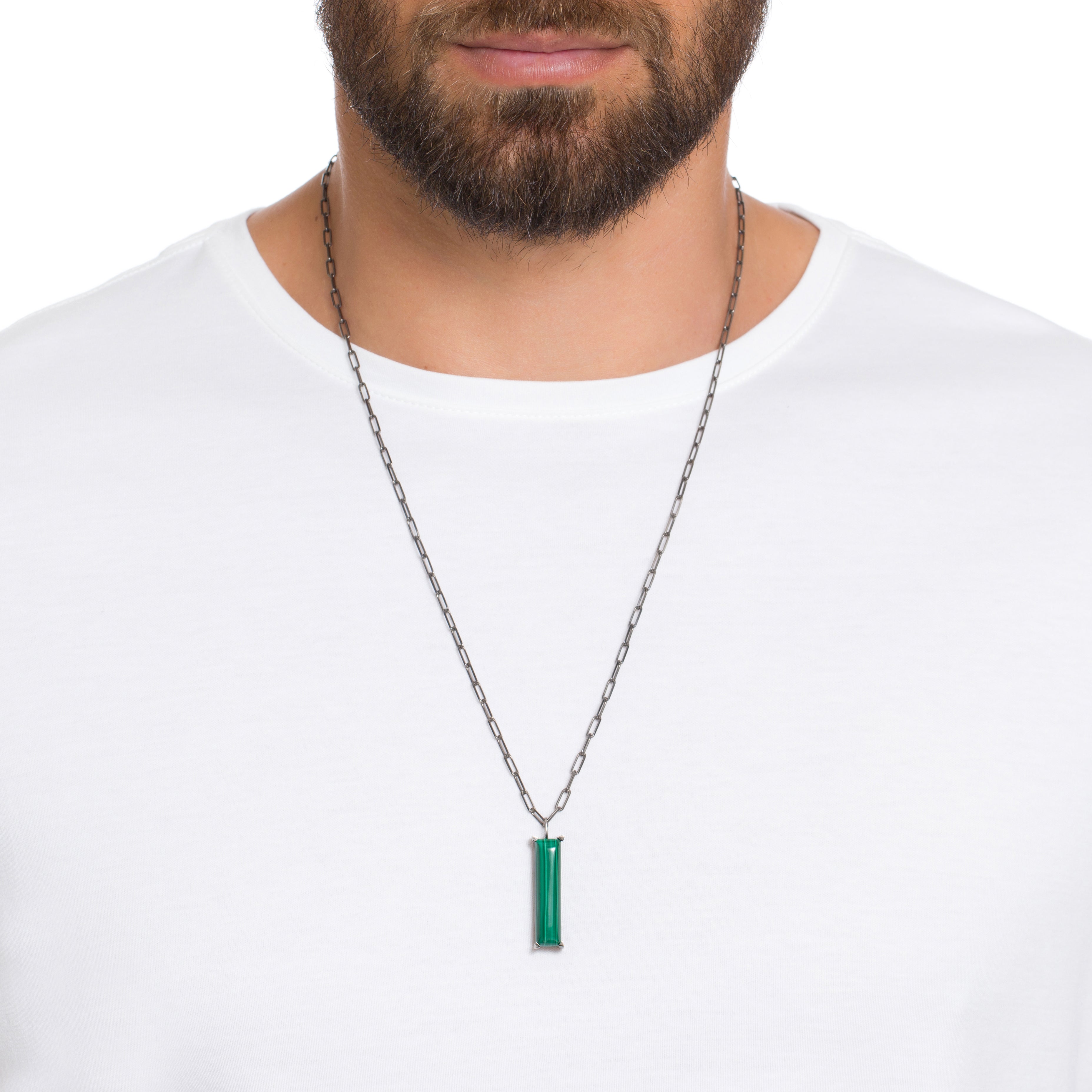 Pingente JV MAN II De Prata Com Ródio Negro E Malaquita