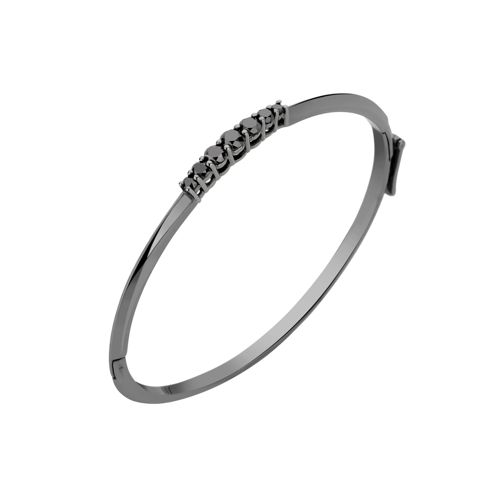 Pulseira Rock Star De Ouro Branco 18K Com Ródio Negro E Diamante Negro - Jack Vartanian - Bracelete