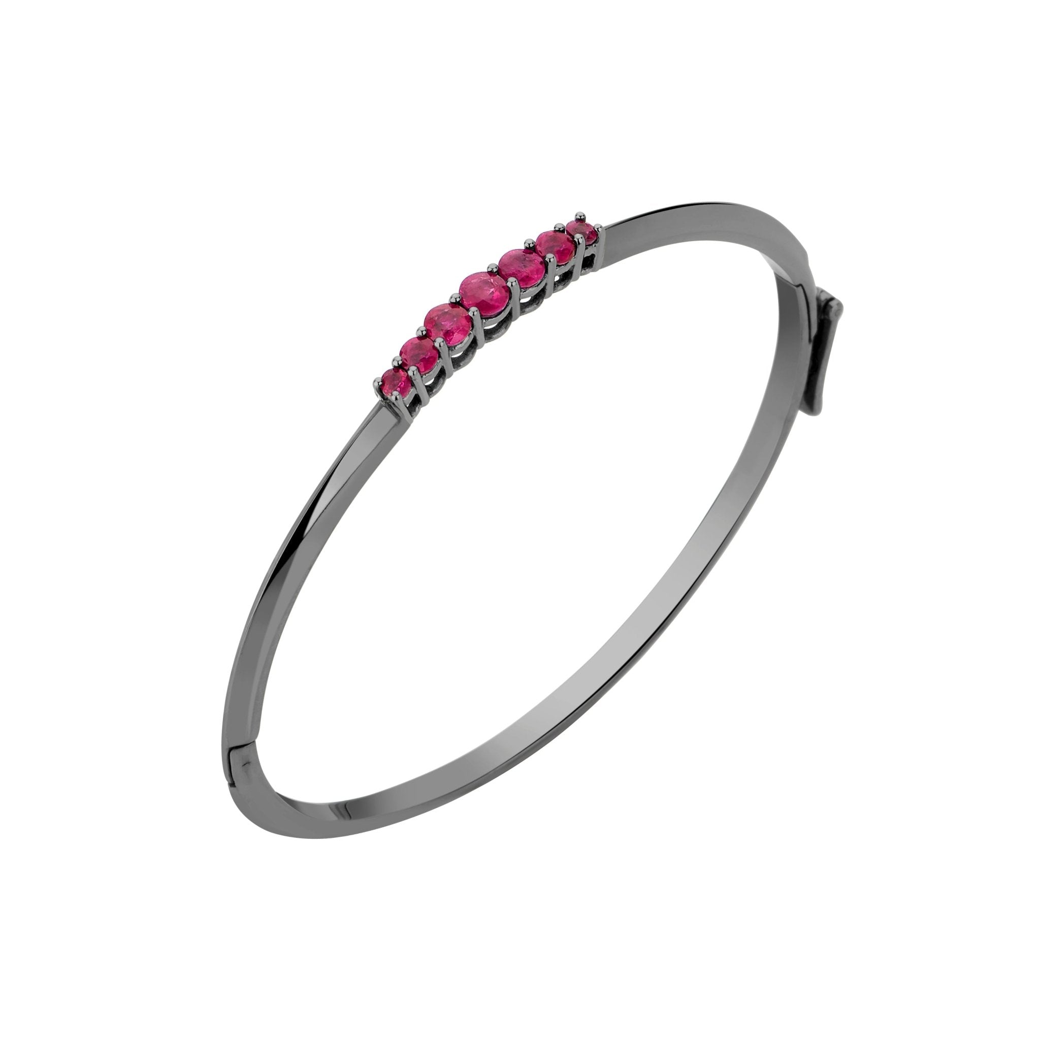 Pulseira Rock Star De Ouro Branco 18K Com Ródio Negro E Rubi - Jack Vartanian - Bracelete