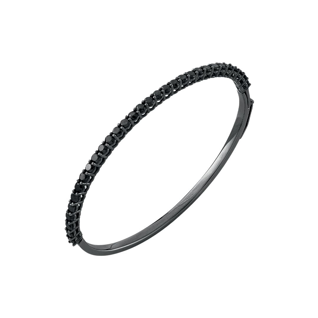 Pulseira Voyeur De Ouro Branco 18K Com Ródio Negro E Diamante Negro - M - Jack Vartanian - Bracelete