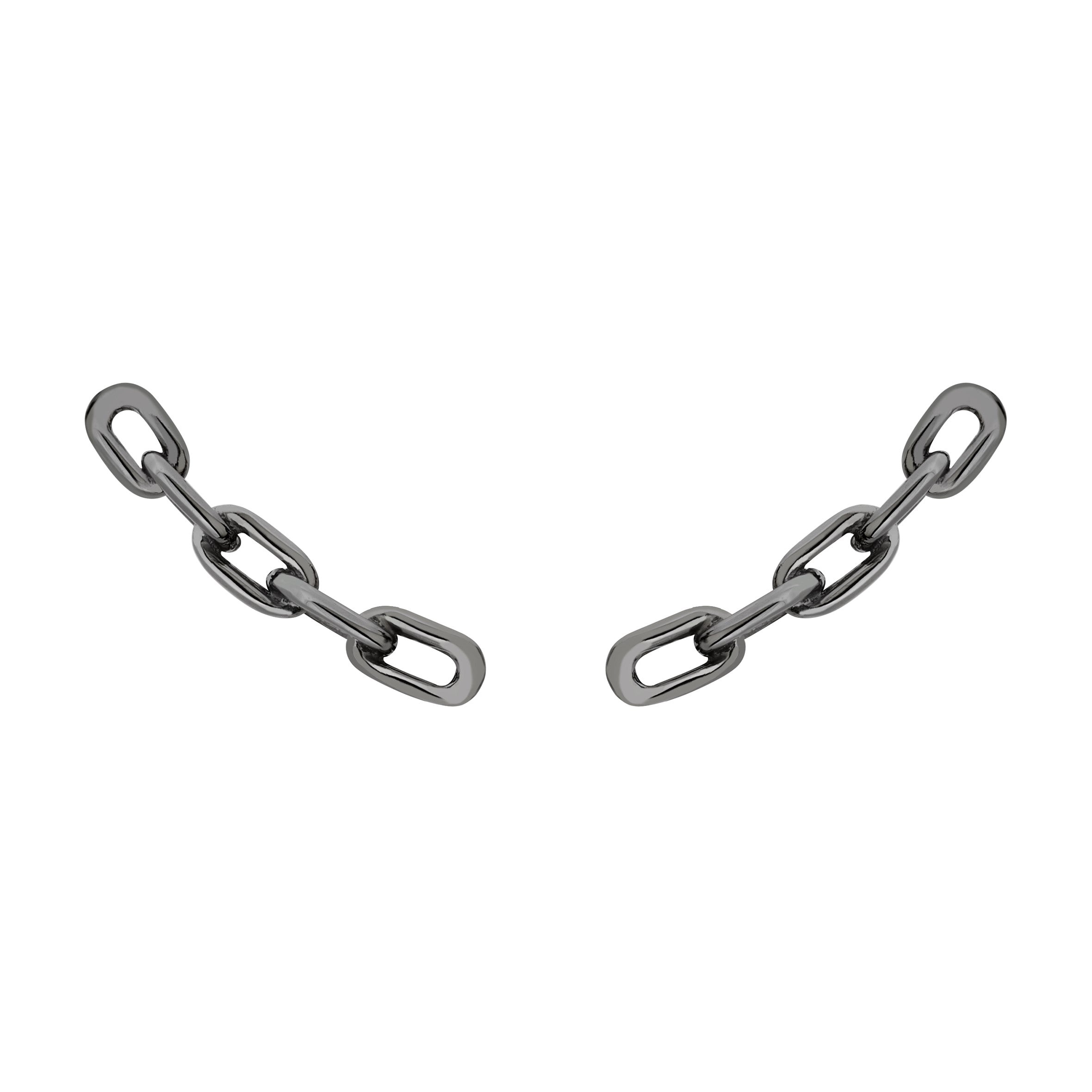 Brinco Ear Cuff Chain De Prata Com Ródio Negro