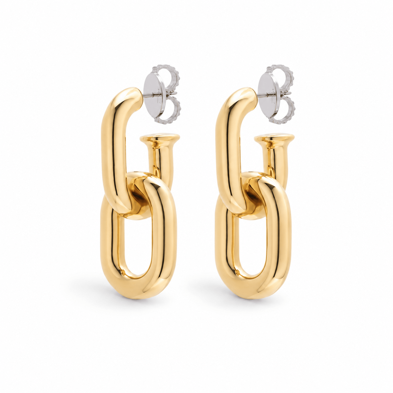 Brinco Dois Elos Pop Chain - G | Prata Com Ouro Amarelo 18K - Jack Vartanian - Longos E Franjas