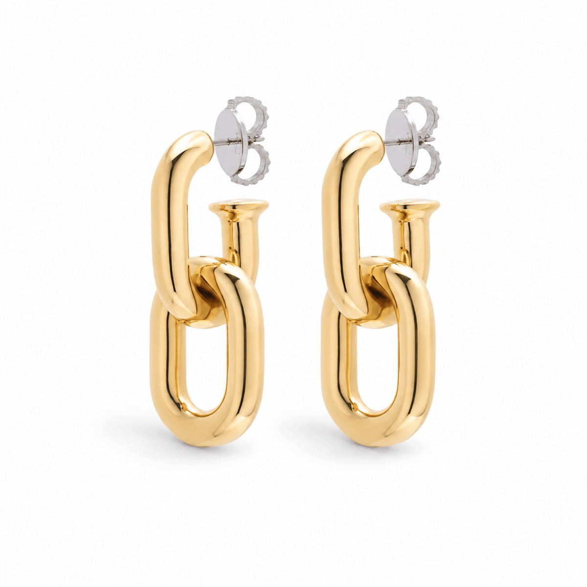 Brinco Dois Elos Pop Chain - G | Prata Com Ouro Amarelo 18K - Jack Vartanian - Longos E Franjas