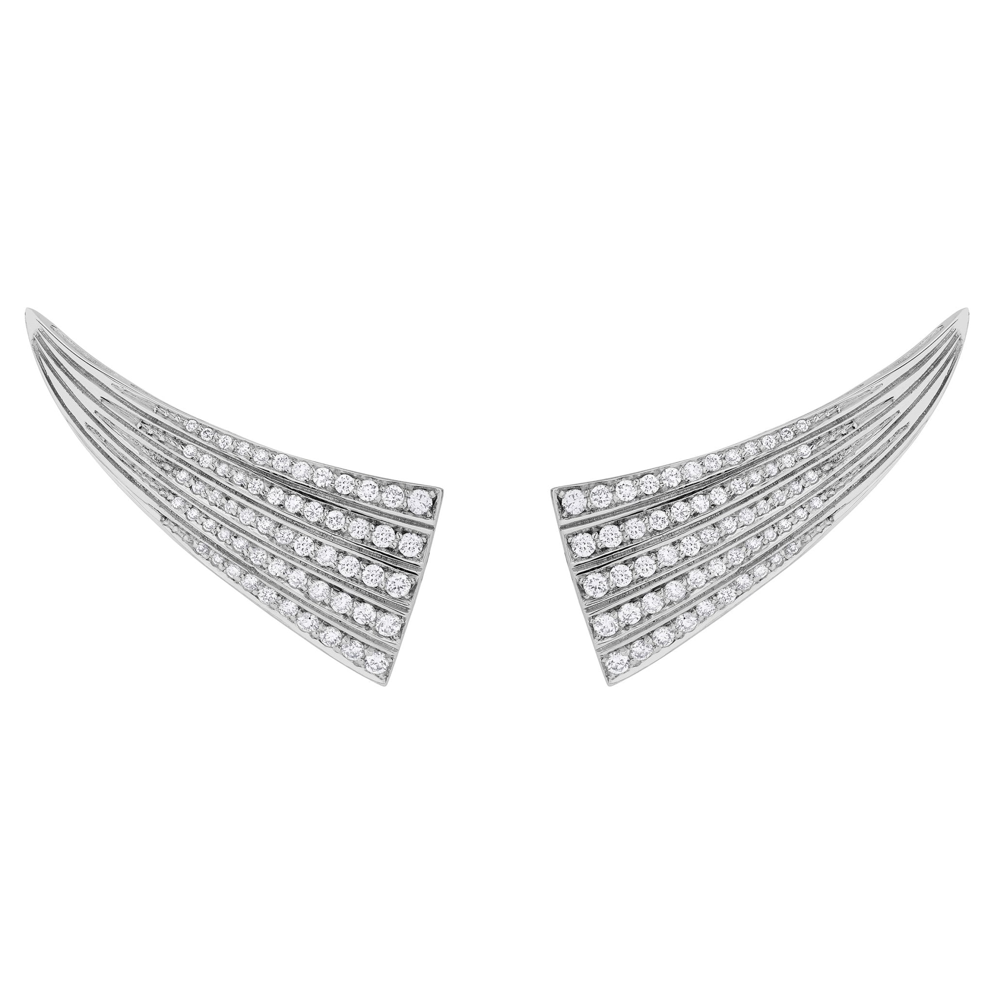 Brinco Ear Cuff Deco 2019 De Ouro Branco 18K E Diamante - Jack Vartanian - Ear Cuffs