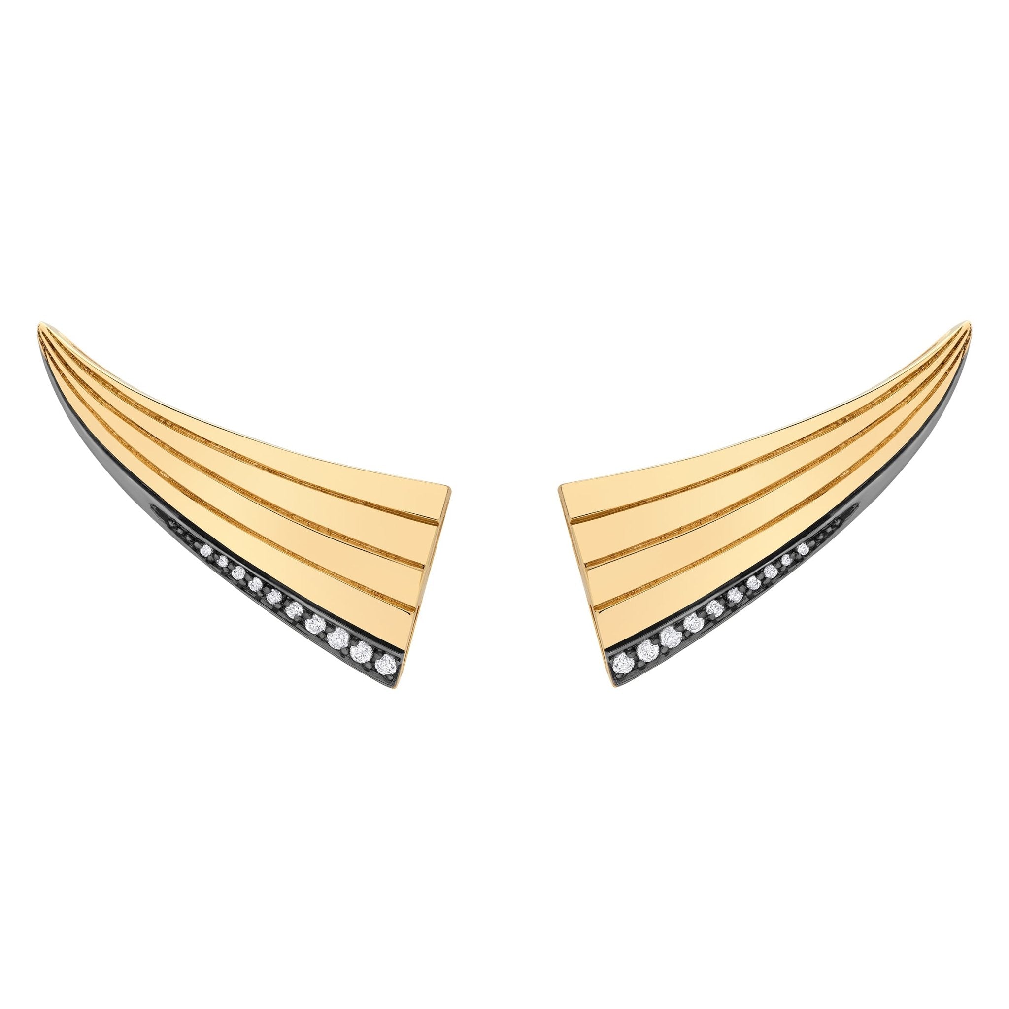 Brinco Ear Cuff Deco 2019 | Ouro Amarelo 18K com ródio negro E Diamantes - Jack Vartanian - Ear Cuffs
