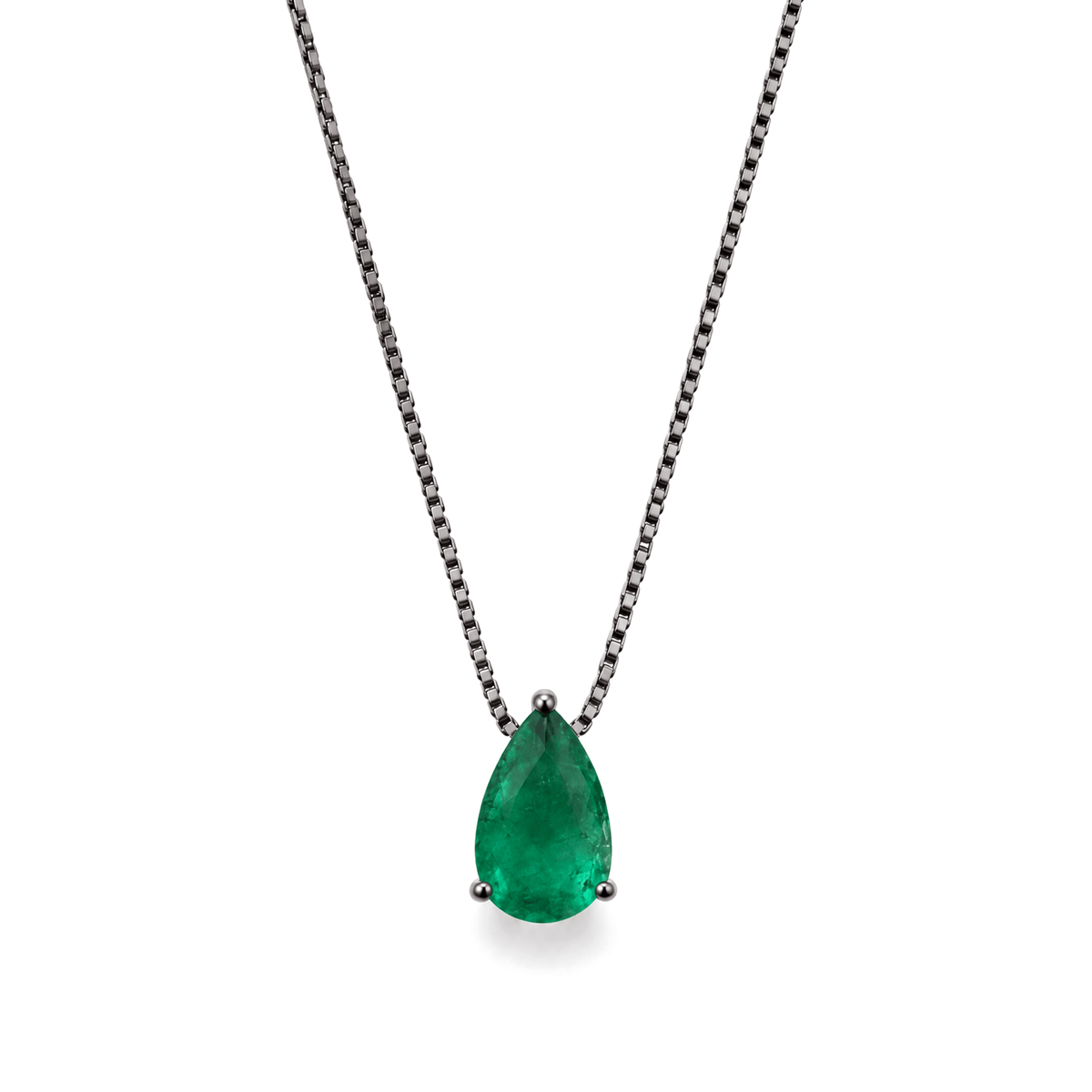 Colar Especial Solitário Gota | Ouro Branco 18K com Ródio Negro e Esmeralda - Jack Vartanian - Alta Joalheria