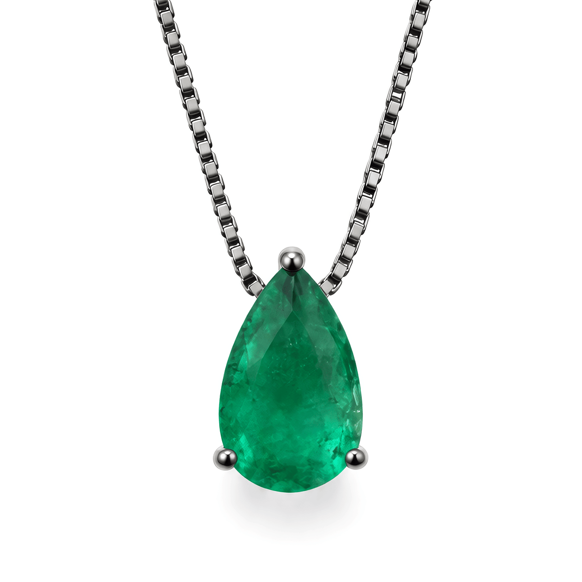 Colar Especial Solitário Gota | Ouro Branco 18K com Ródio Negro e Esmeralda - Jack Vartanian - Alta Joalheria