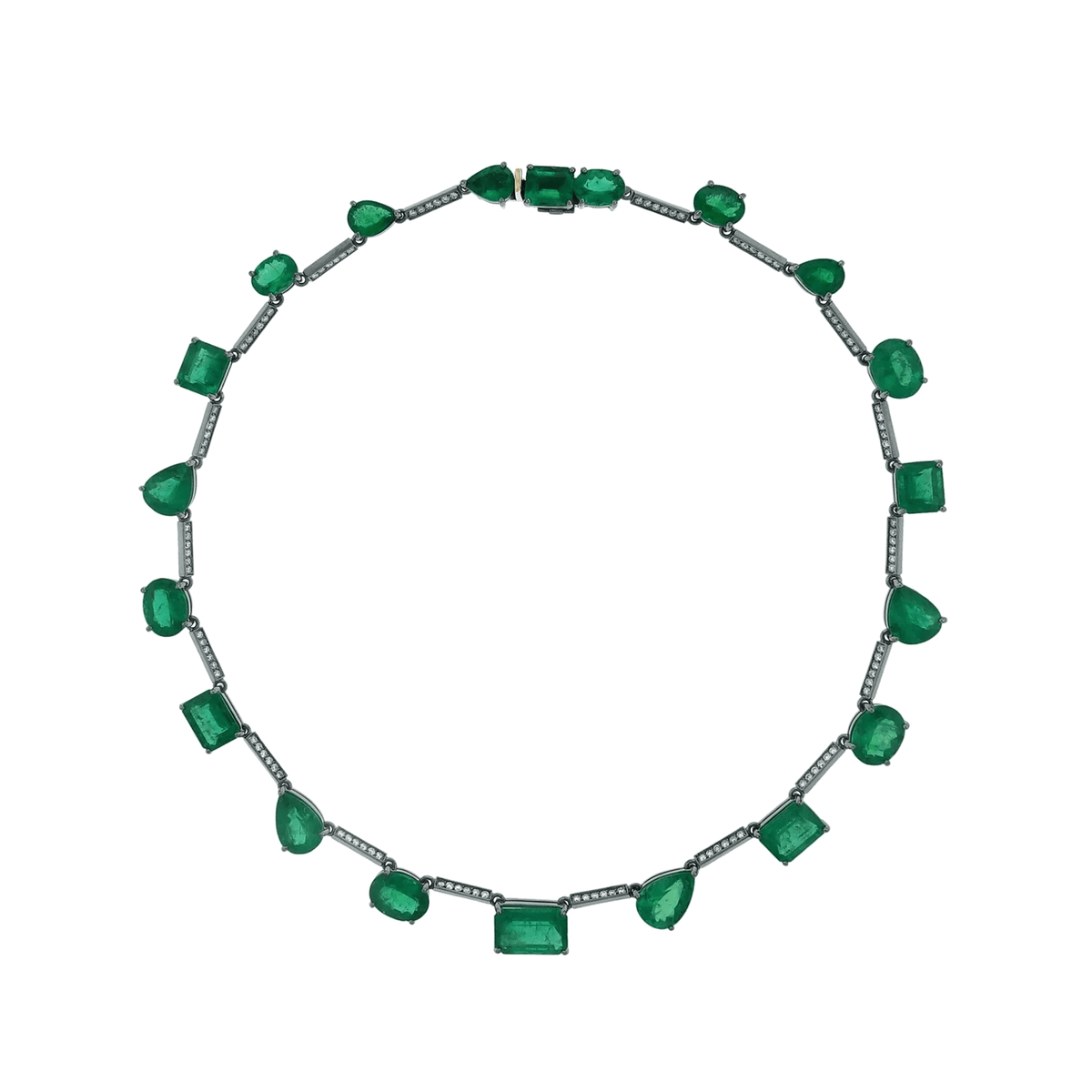 Colar Life Style Riviera Style | Ouro Branco 18K com Ródio Negro, Esmeraldas e Diamantes - Jack Vartanian - Riviera