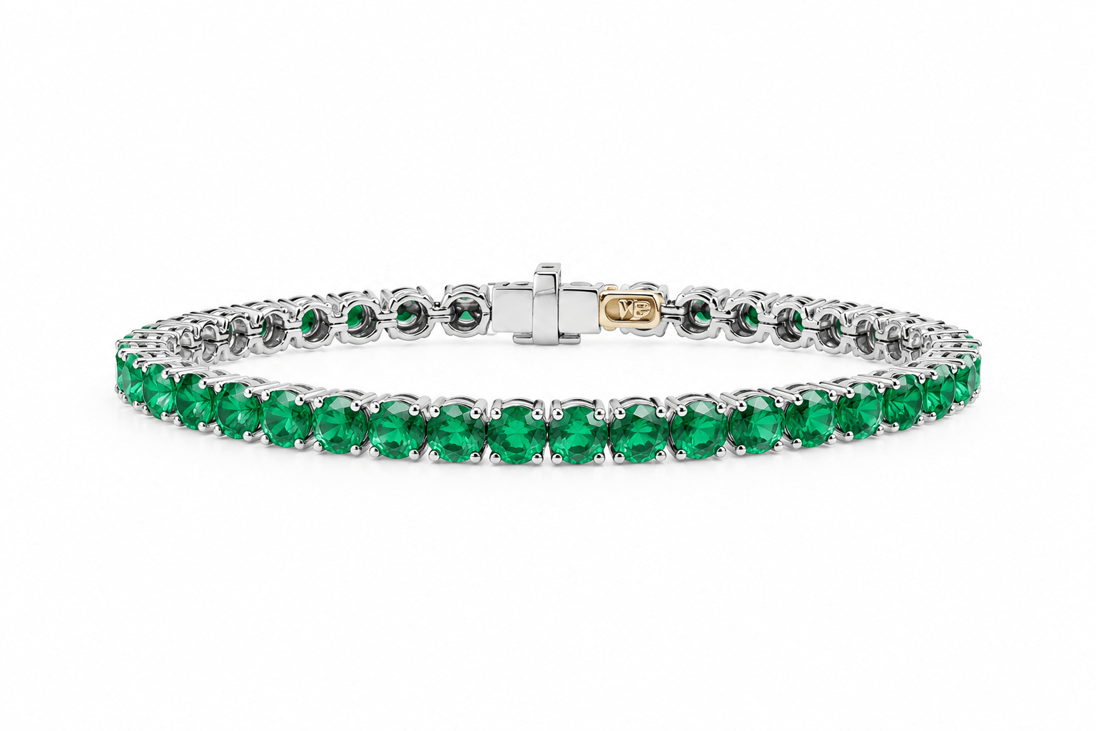 Pulseira Tennis Degradê | Ouro Branco 18K com Esmeraldas - Jack Vartanian - Bracelete