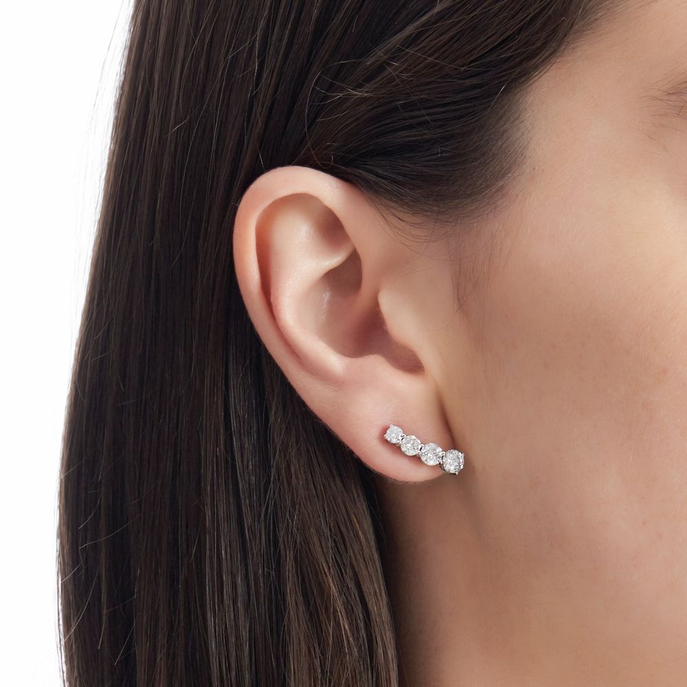 Brinco Ear Cuff Universo | Ouro Branco 18K E Diamantes